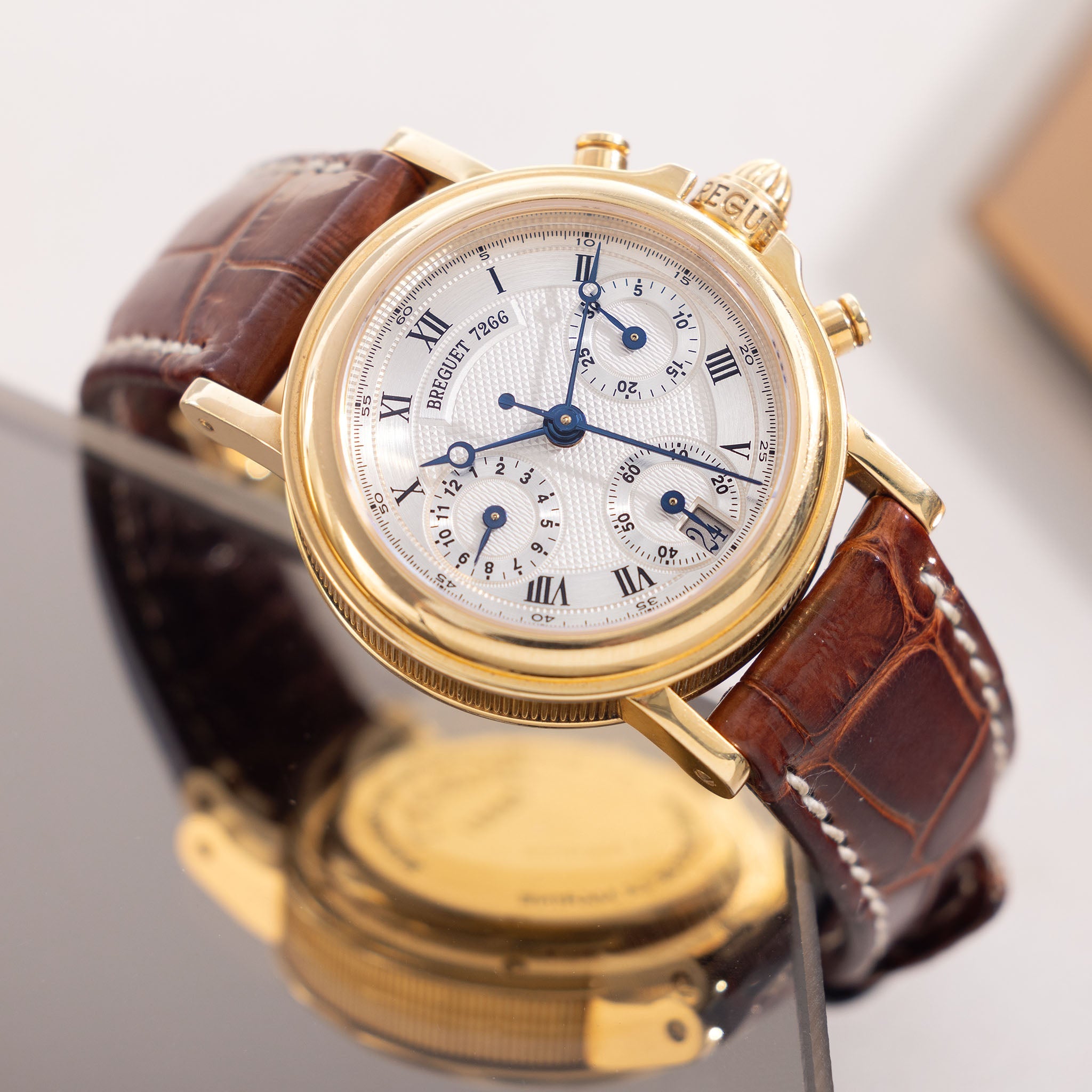 Breguet Marine Chronograph Silver Guilloché Dial 18k Yellow Gold Ref. 8490