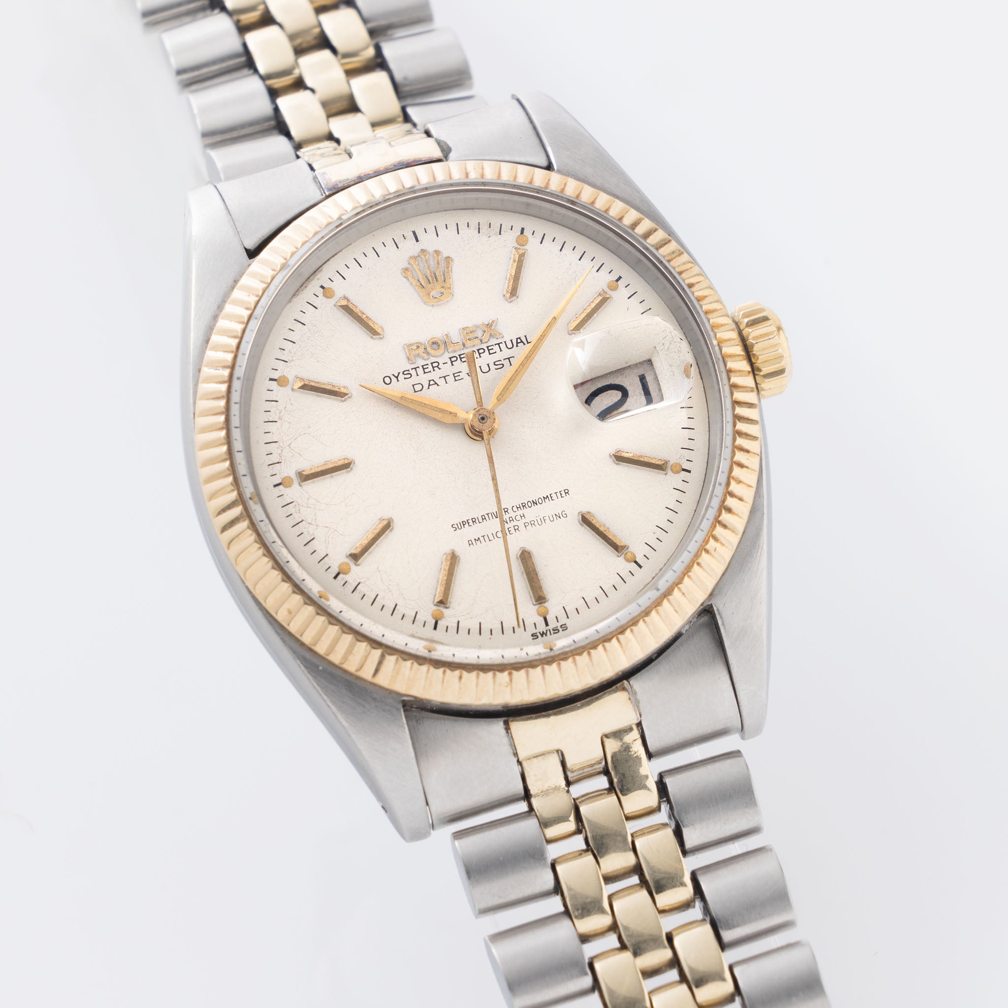 Rolex Datejust "Amtlicher Prüfung" German Writing Dial ref. 6605 Steel and Gold Execution