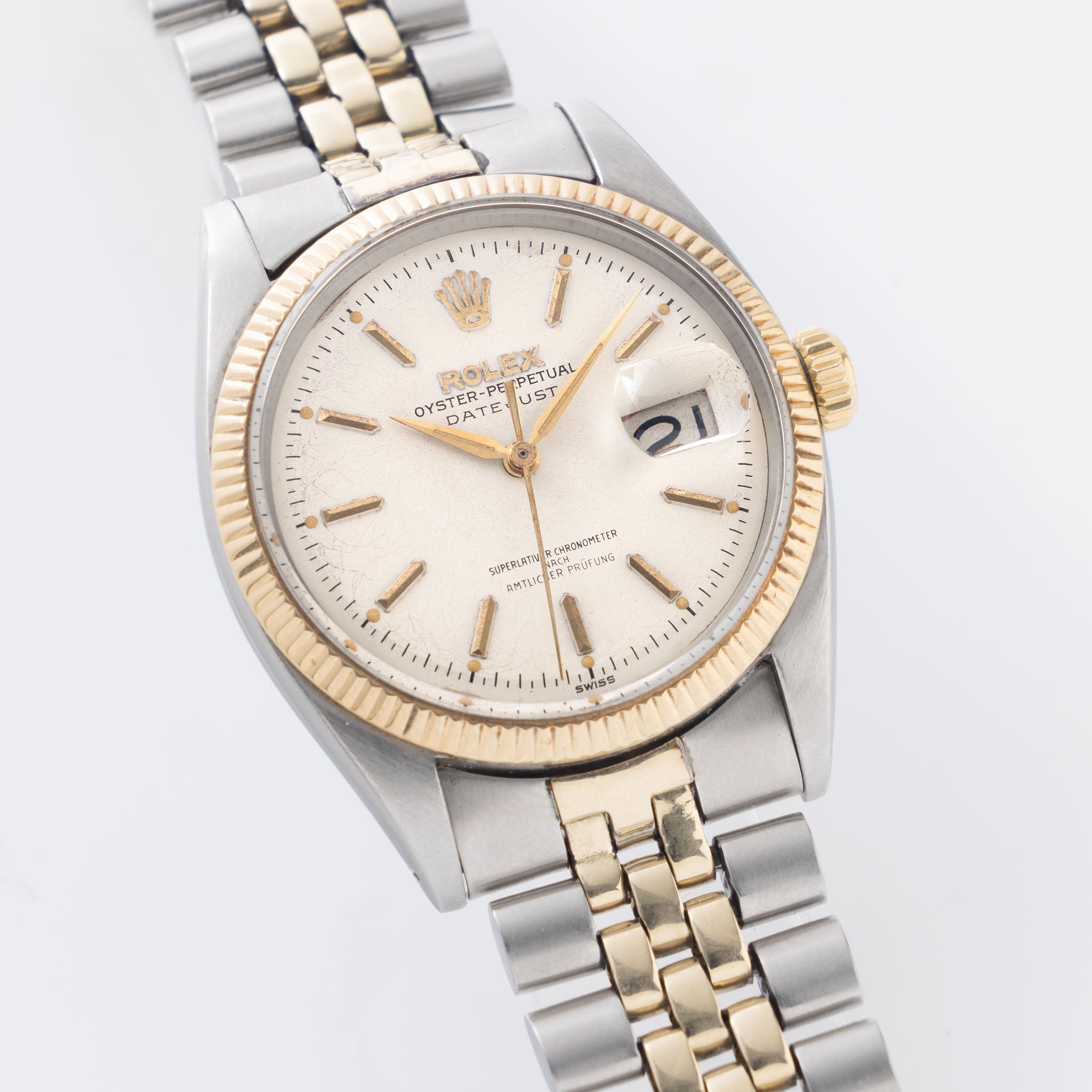 Rolex Datejust "Amtlicher Prüfung" German Writing Dial ref. 6605 Steel and Gold Execution