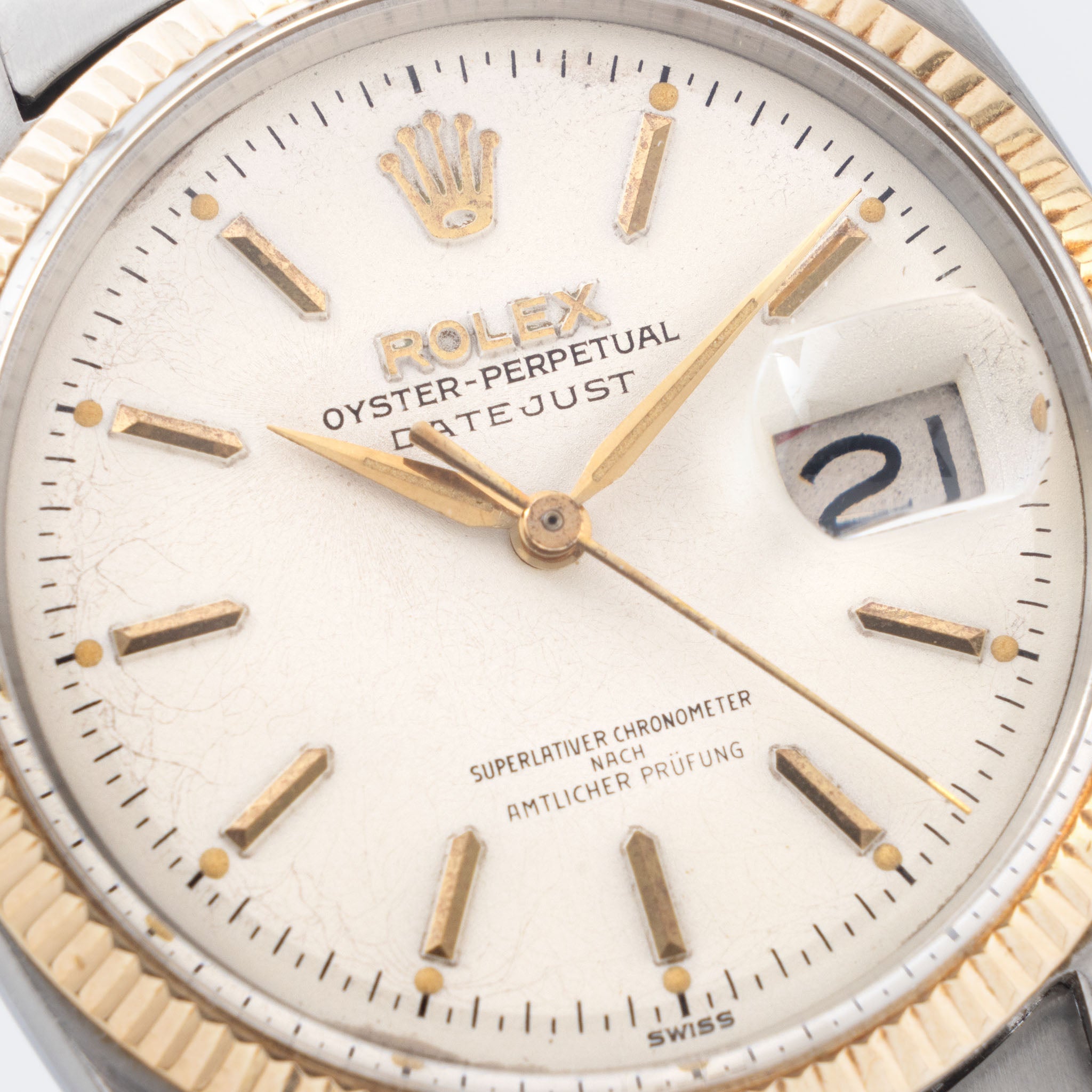 Rolex Datejust "Amtlicher Prüfung" German Writing Dial ref. 6605 Steel and Gold Execution