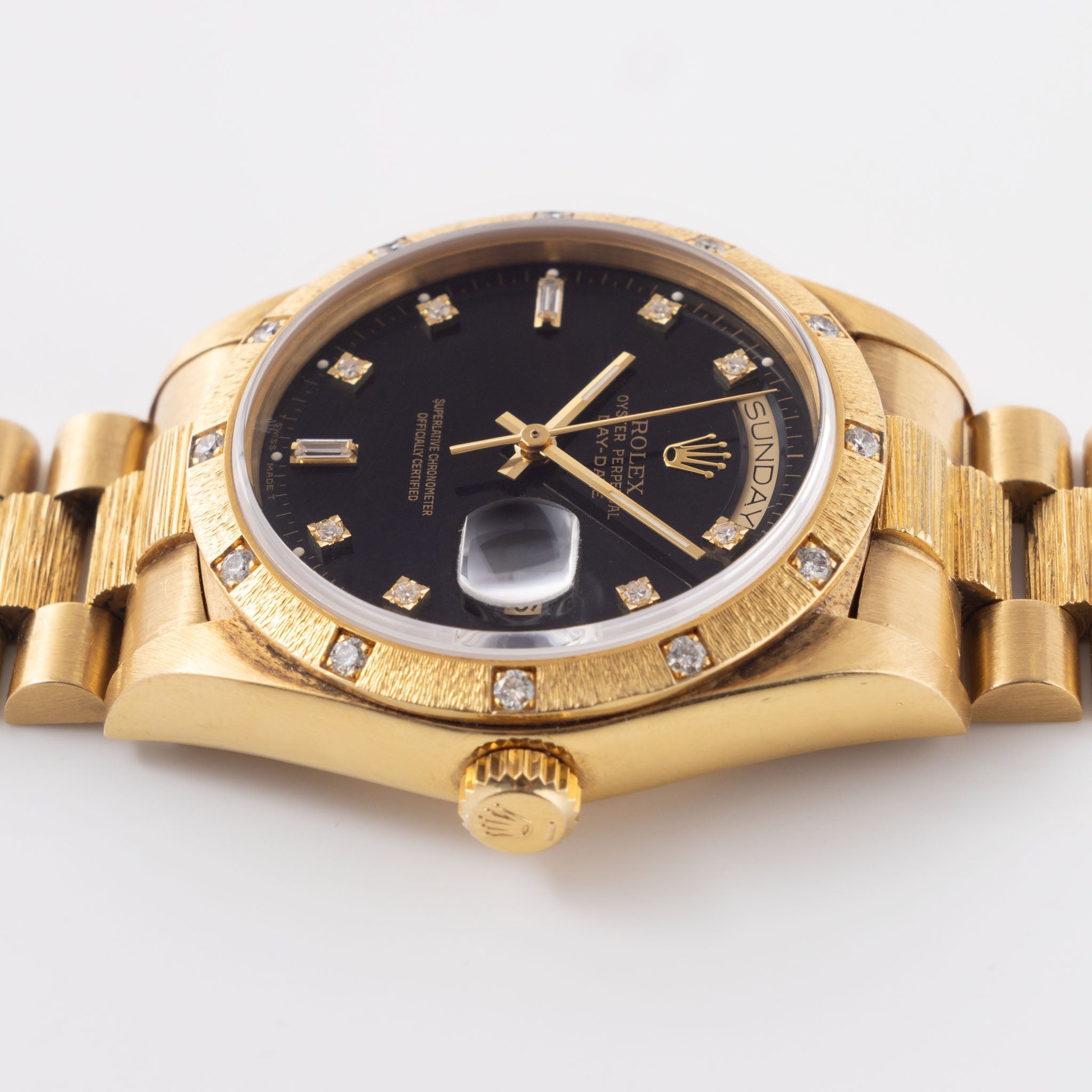 Rolex Day-Date Black Diamond Dial Ref. 18078 Bark Finish Black Dial With Diamond Indices