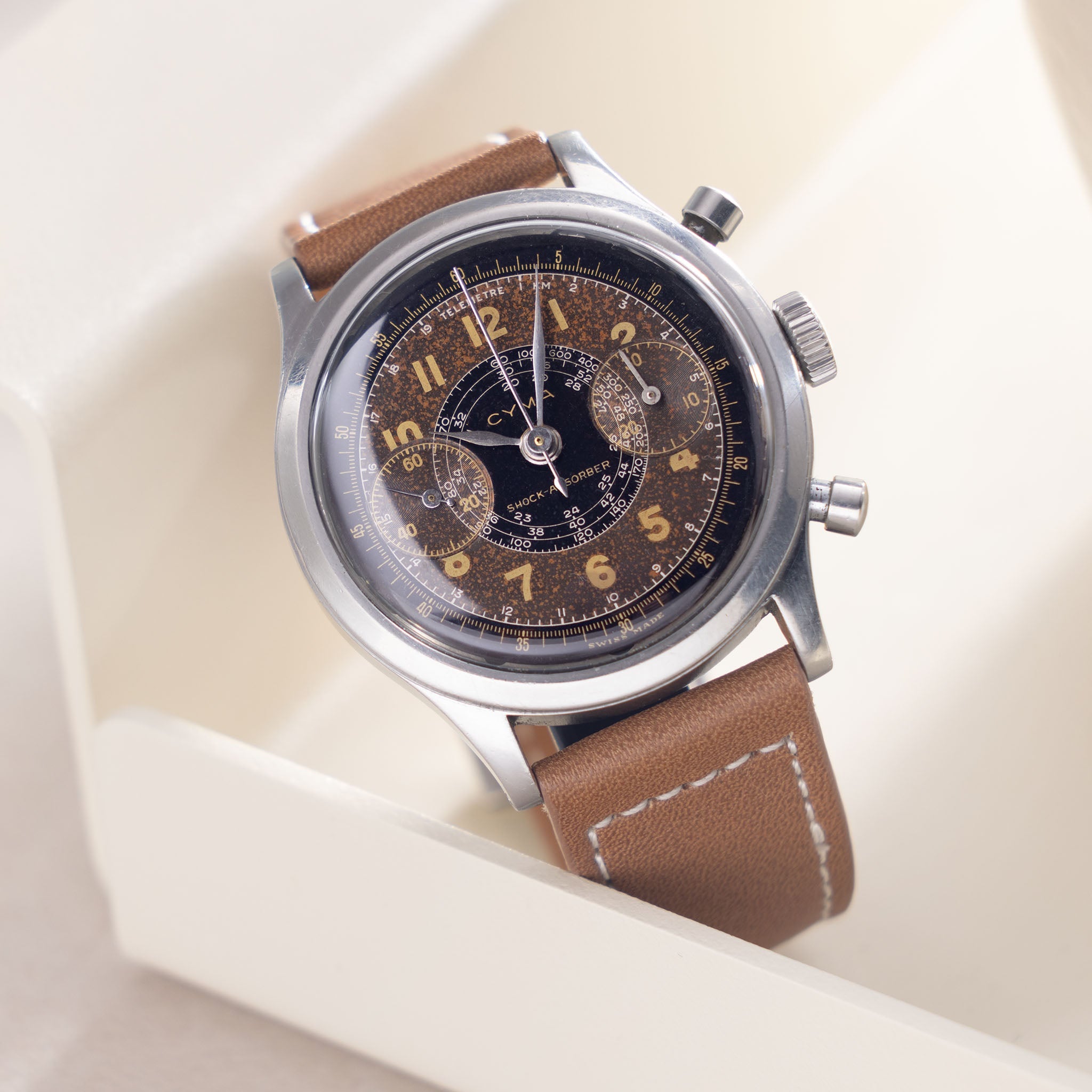 Cyma Chronograph Two-Tone Tropical Dial "clamshell " case