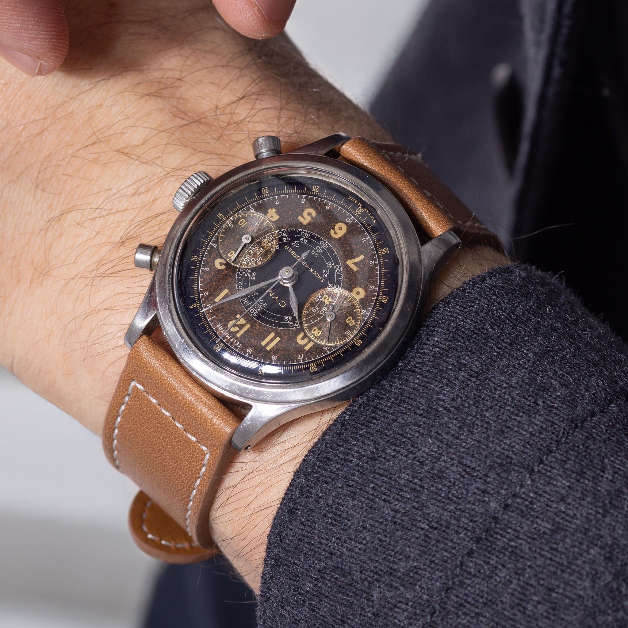 Cyma Chronograph Two-Tone Tropical Dial "clamshell " case