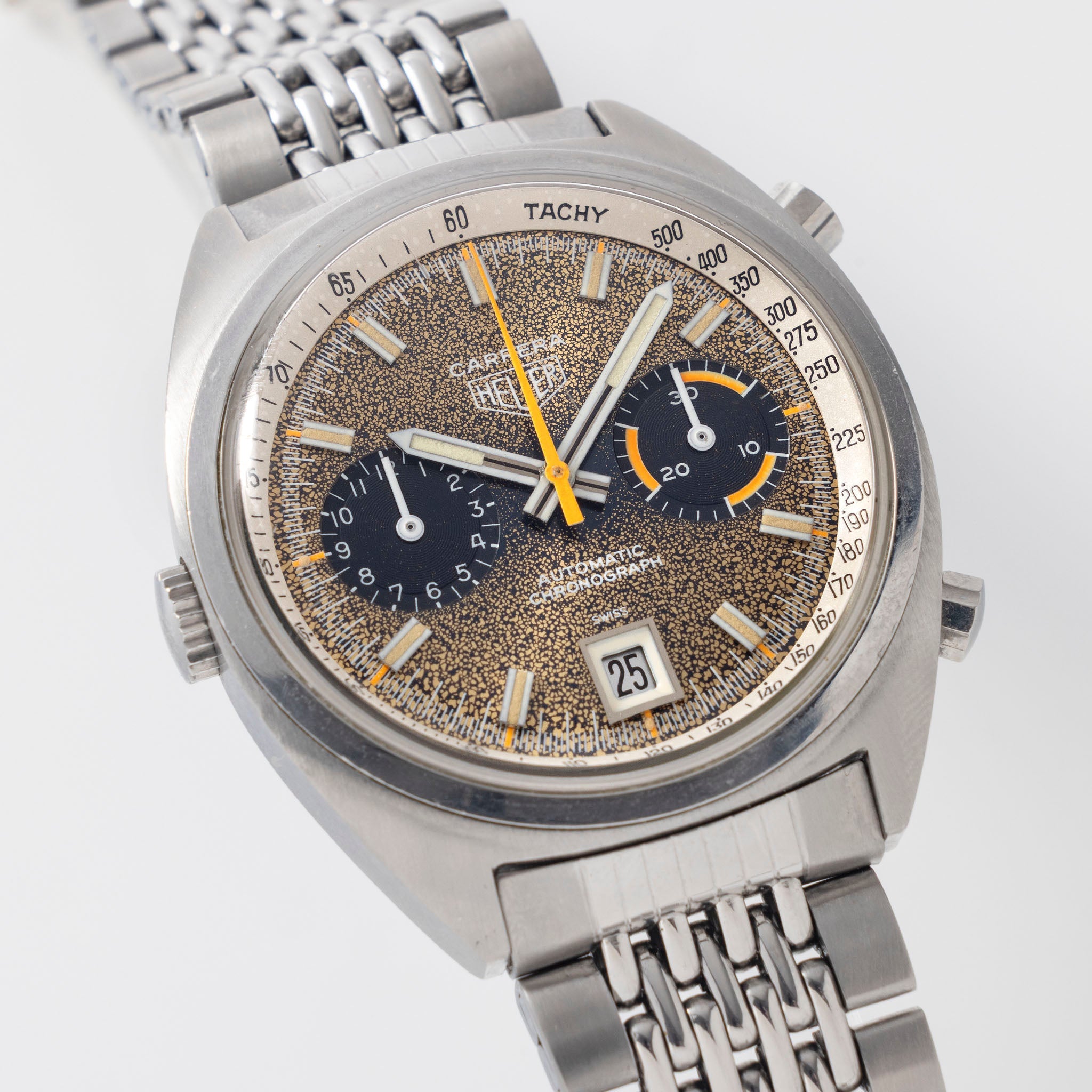 Heuer Carrera Tropical dial ref 1153BN On Rare Gay Frères Bracelet