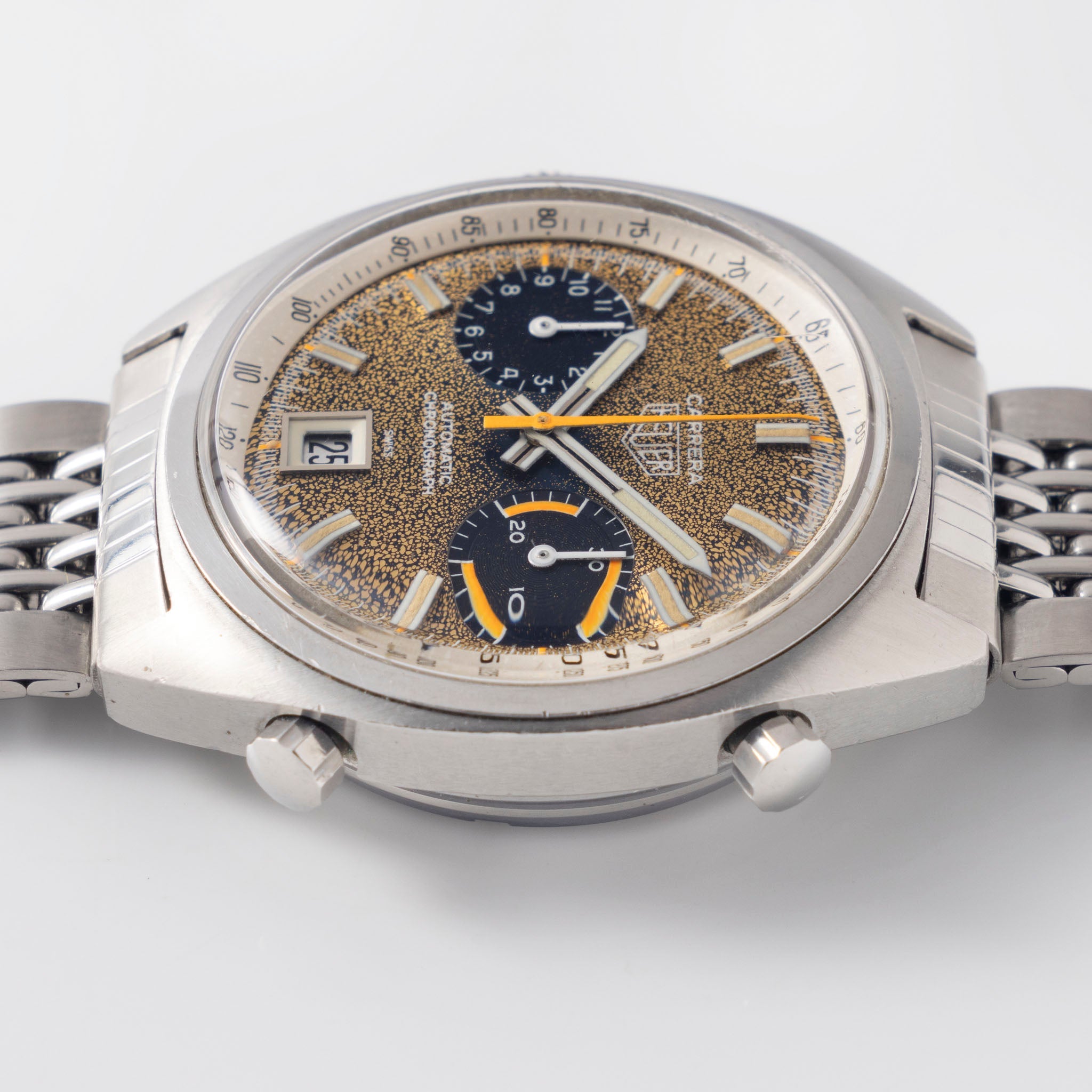 Heuer Carrera Tropical dial ref 1153BN On Rare Gay Frères Bracelet
