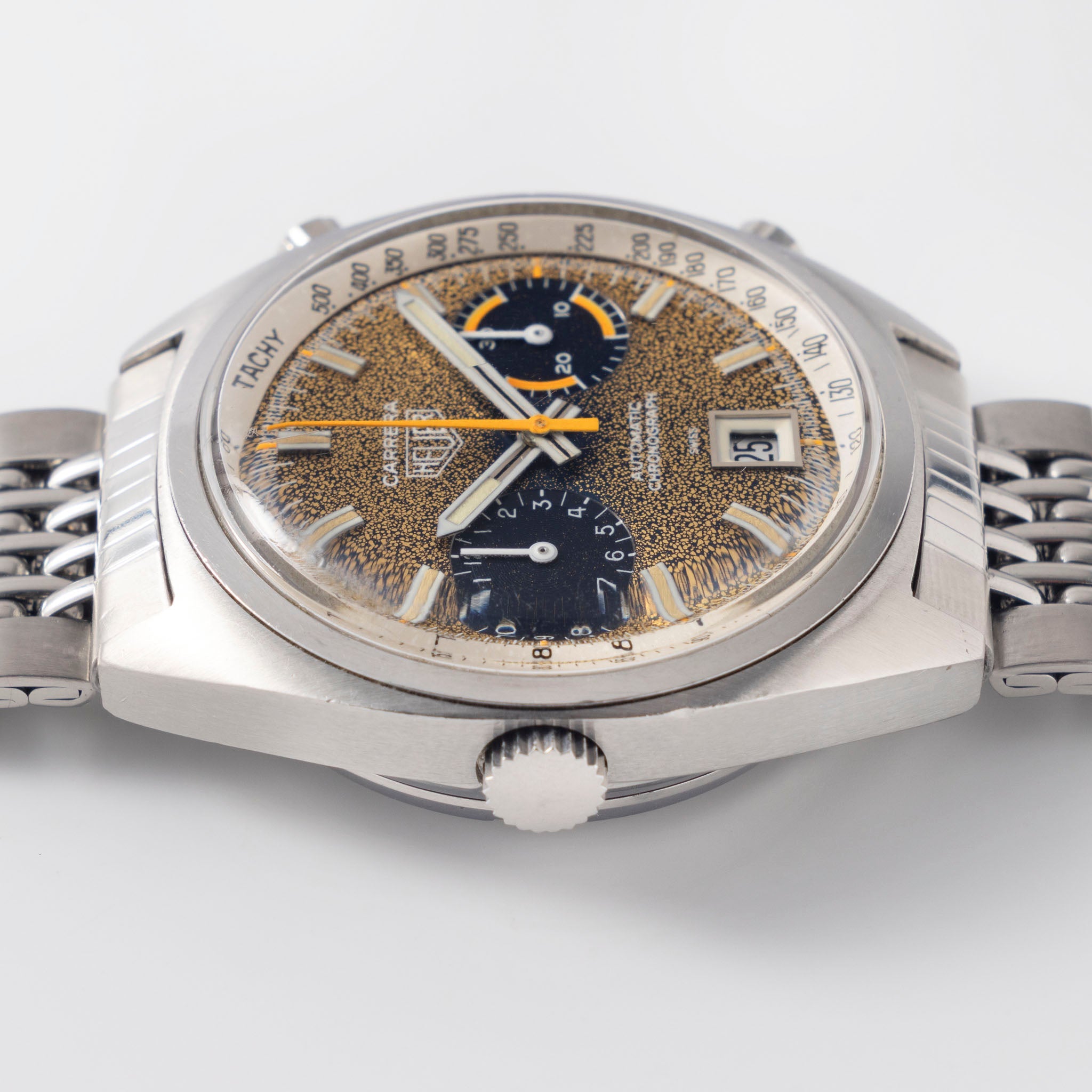 Heuer Carrera Tropical dial ref 1153BN On Rare Gay Frères Bracelet