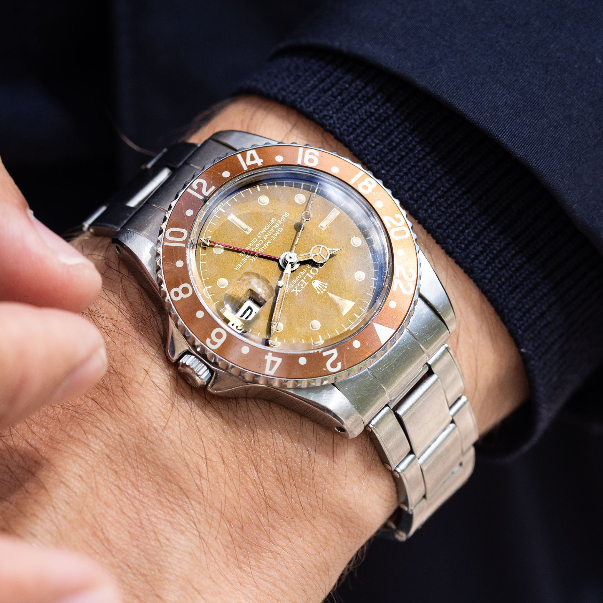 Rolex GMT-Master 1675 Caramel Tropical Gilt Chapter Ring Dial PCG Case
