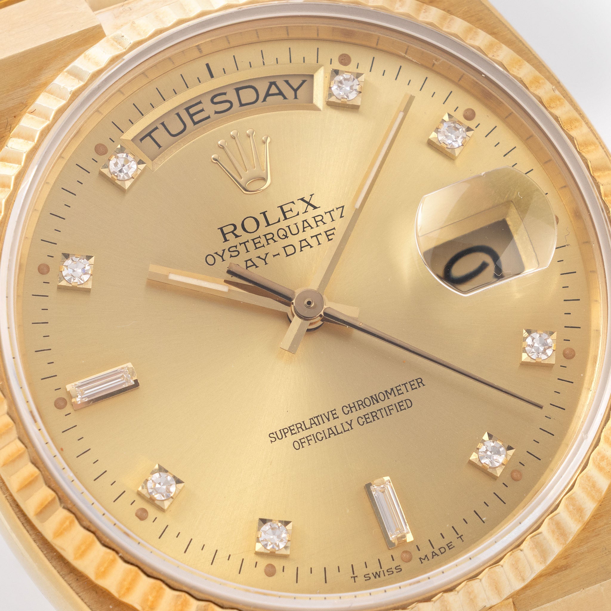 Rolex Day-Date Oysterquartz Champagne Diamond Dial Ref 19018 in 18k Yellow Gold