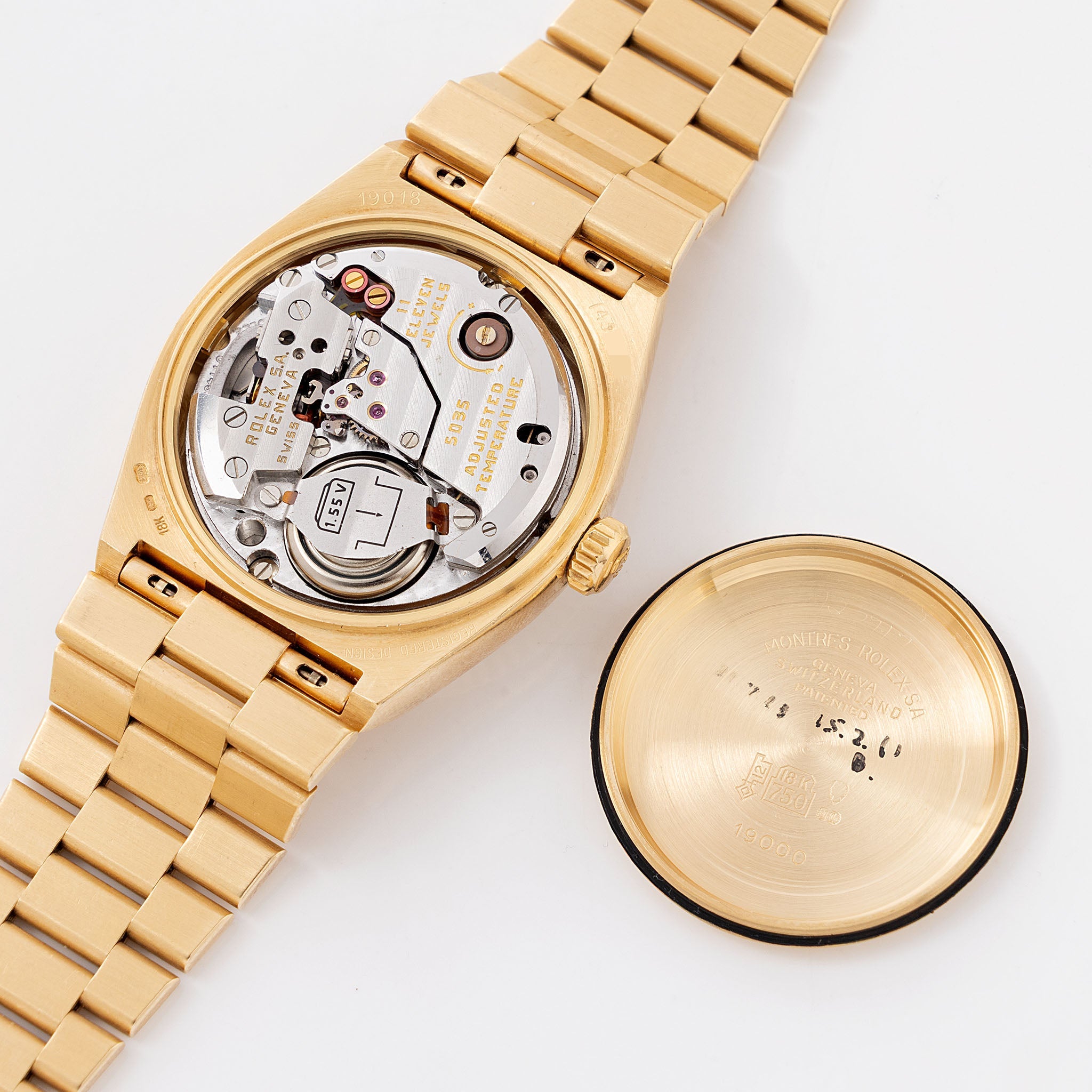 Rolex Day-Date Oysterquartz Champagne Diamond Dial Ref 19018 in 18k Yellow Gold