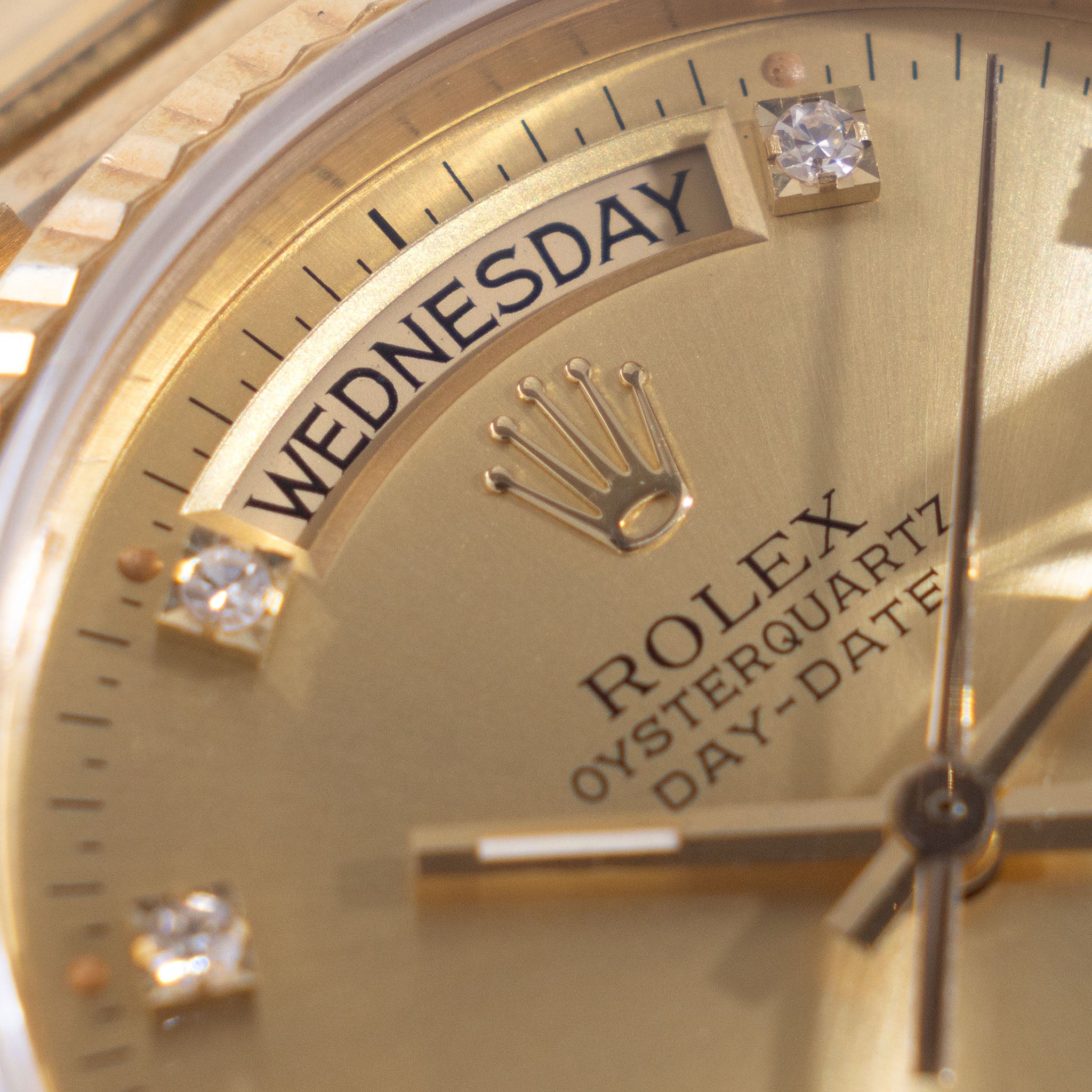 Rolex Day-Date Oysterquartz Champagne Diamond Dial Ref 19018 in 18k Yellow Gold