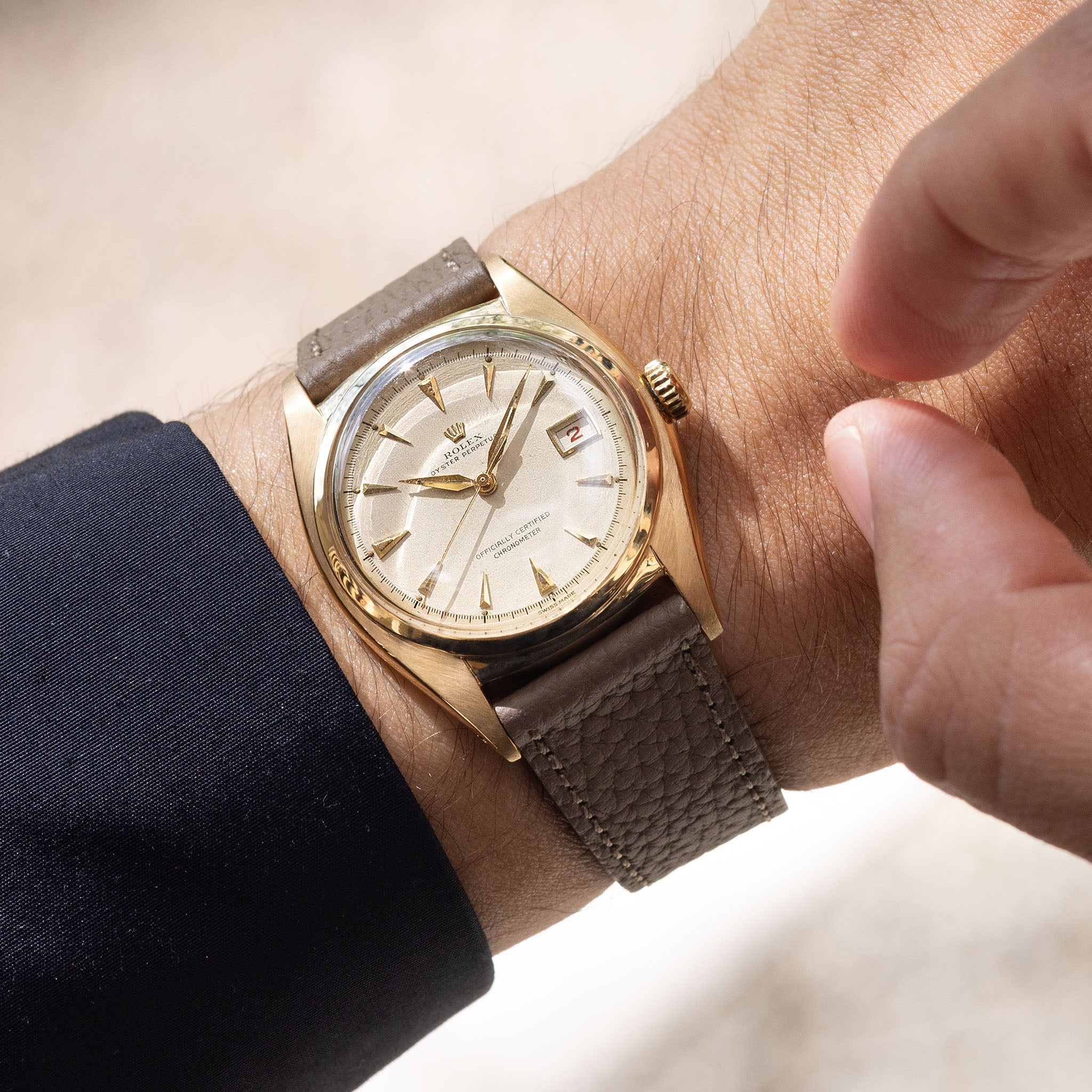 Rolex Oyster Perpetual ref. 6104 "Ovettone" Cream Dial in 18k yellow gold