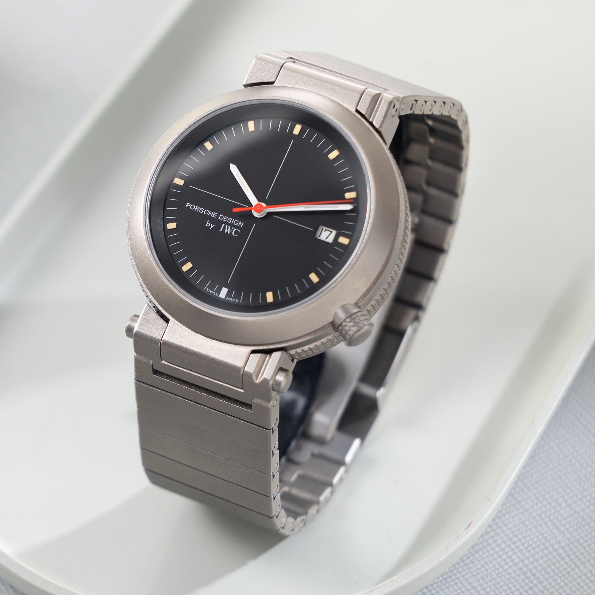 WC/Porsche design compass watch in titanium ref 3511 with certificate of Authenticity  paper and IWC service invoice
