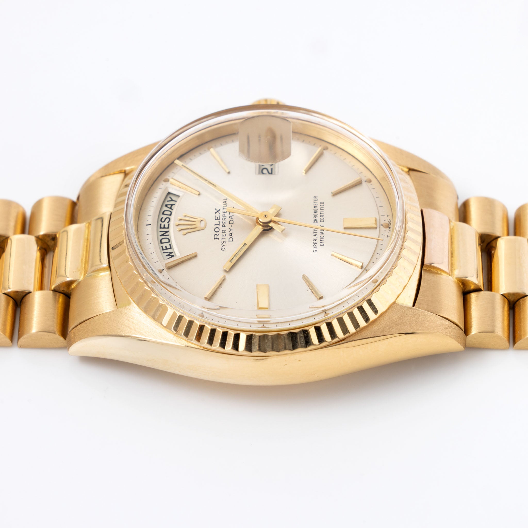 Rolex Day-Date Silver Doorstop Dial in 18k Yellow Gold ref. 1803 Original Box and Paper Set