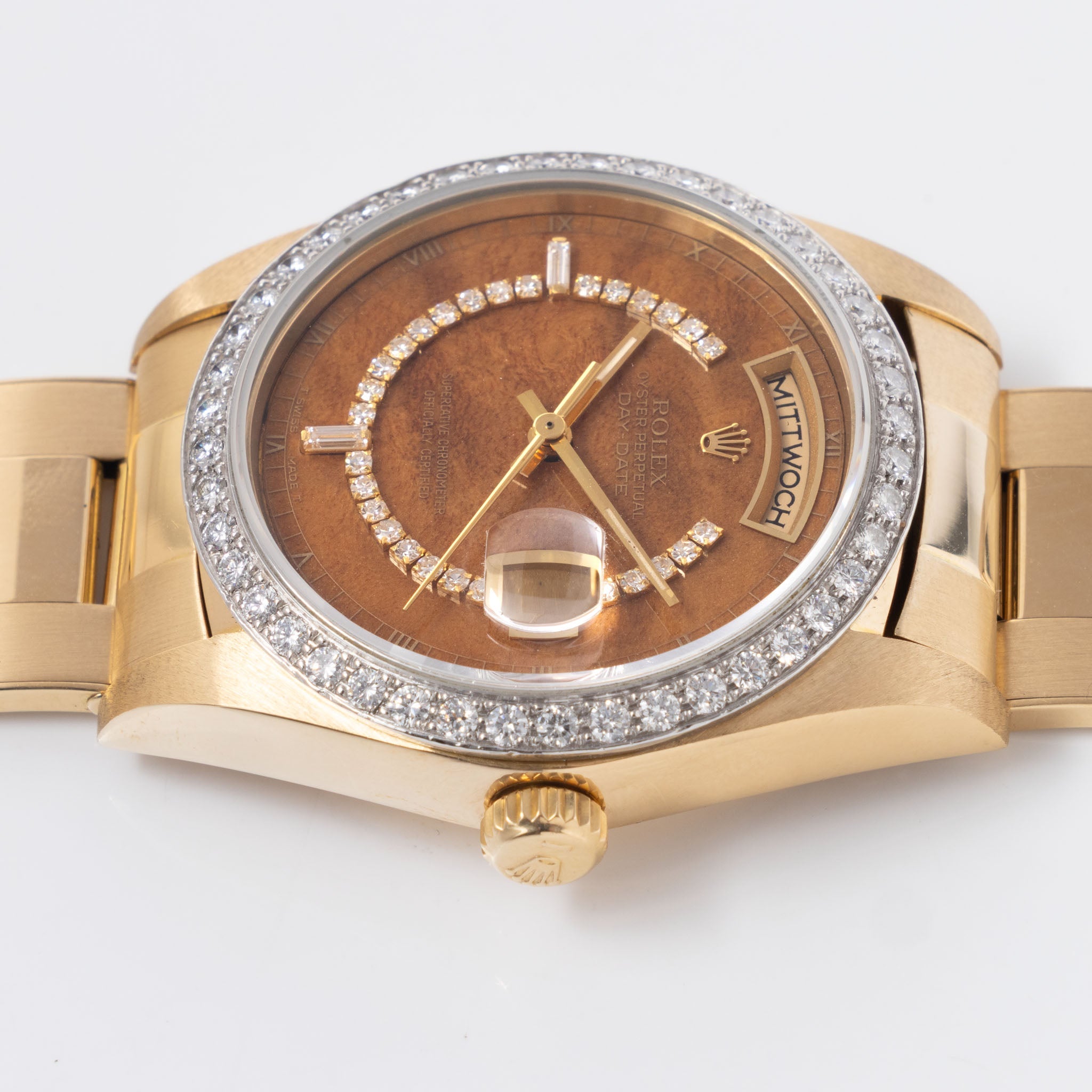 Rolex Day-date Wood Diamond string dial ref 18048 with Original Punched Guarantee Paper
