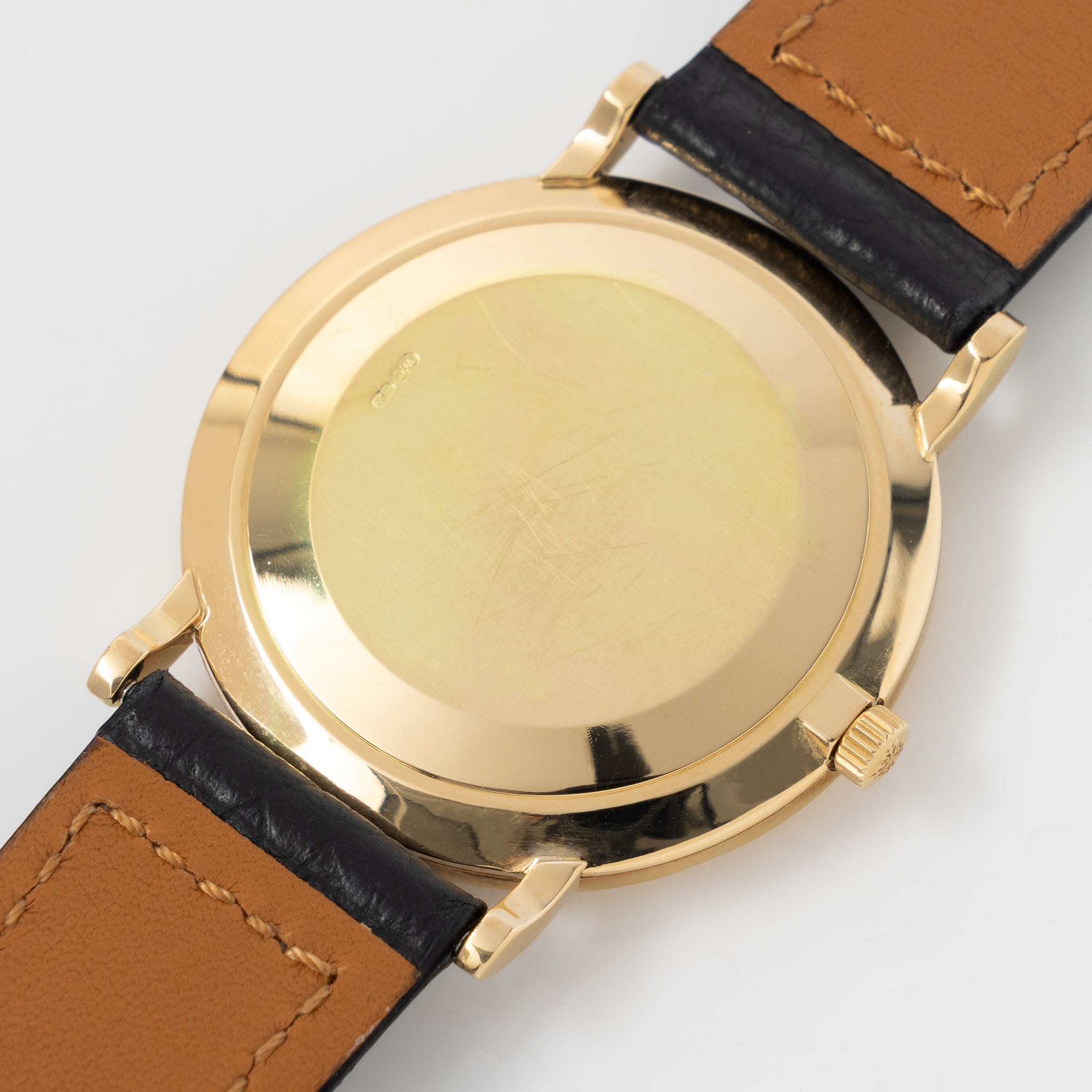 Patek Calatrava Porcelain Dial Clous de Paris 18k Yellow Gold Case wit