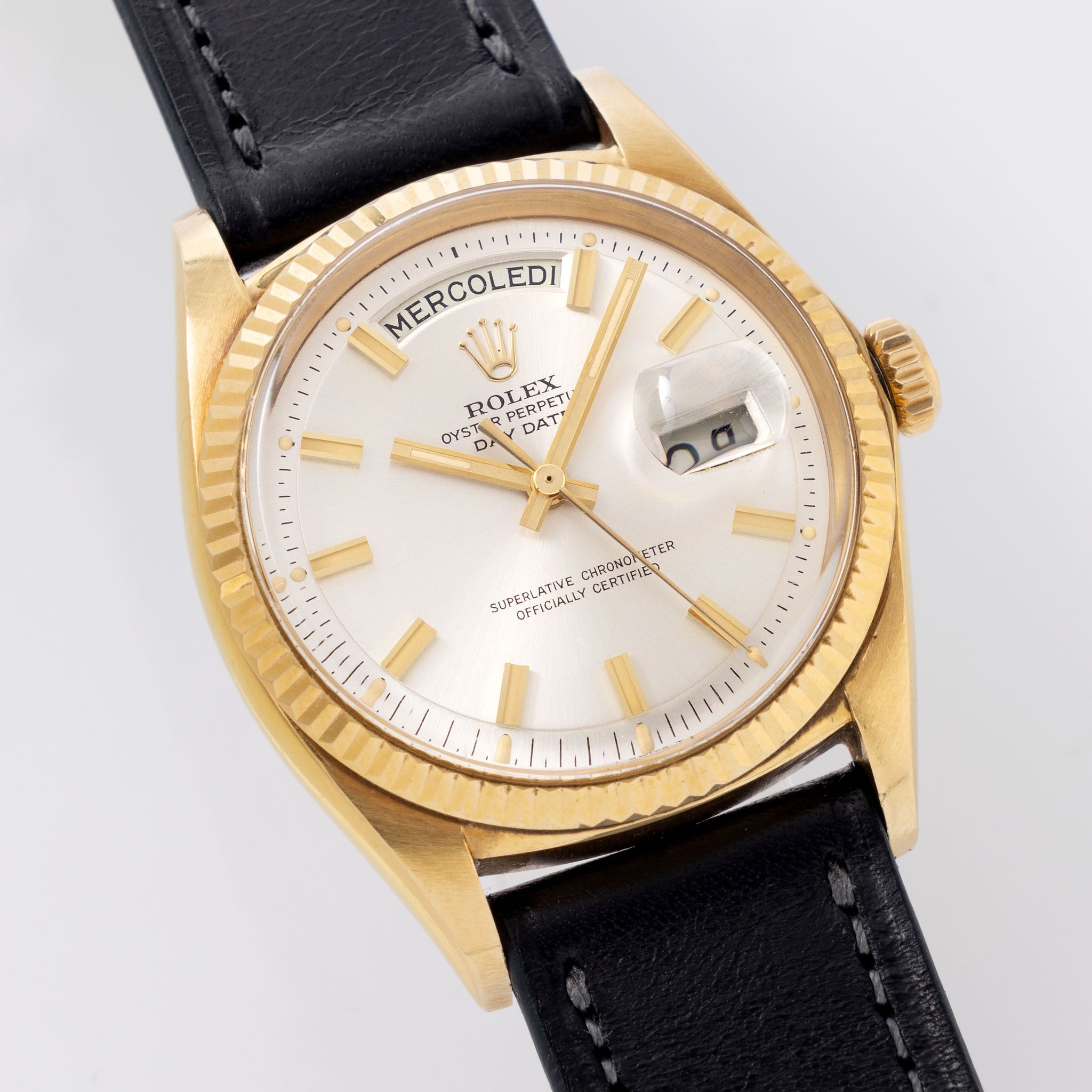 Rolex Day-Date 1803 Silver Wide-Boy Dial 18k Yellow Gold with Punched Guarantee Paper