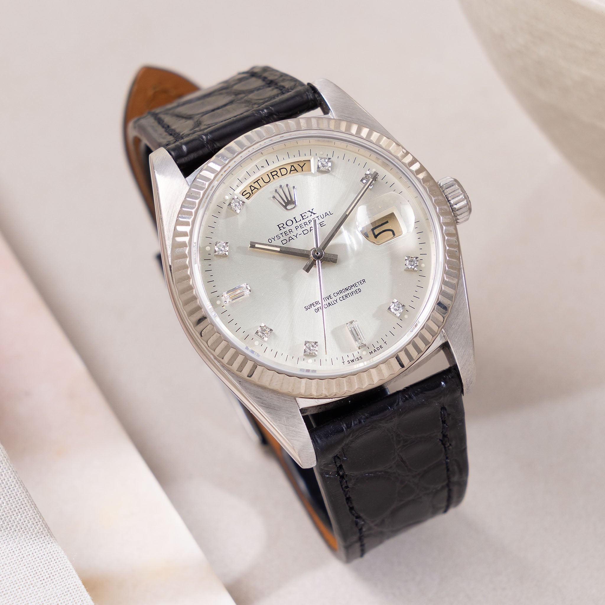 Rolex Day-Date 18039 Silver Diamond Dial in 18k White Gold