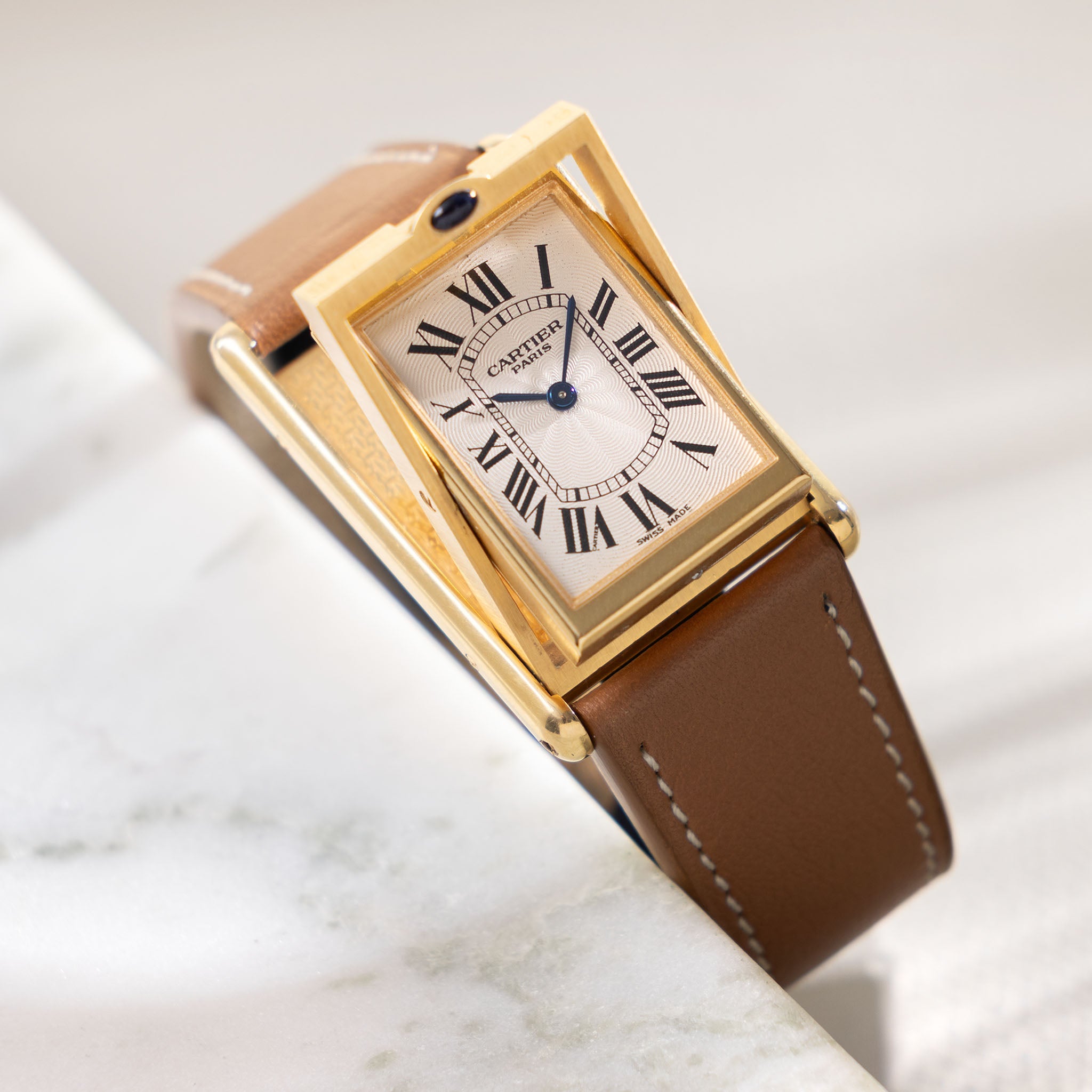 Cartier Basculante 2391 Guilloché Dial in 18k Yellow Gold Millennium  Limited Edition