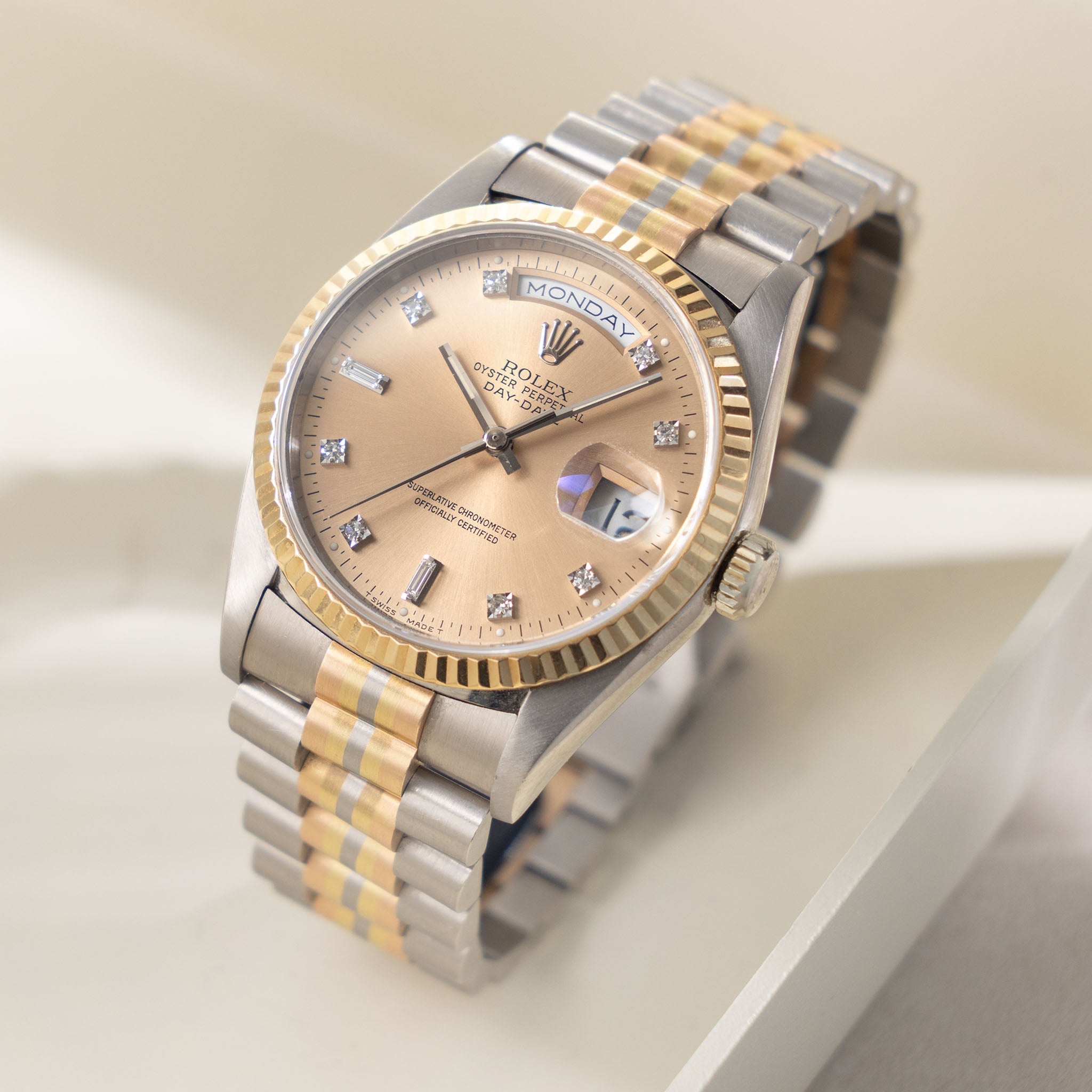 Rolex Day-date Tridor Peach Diamond Marker Dial  with Original Guarantee Paper ref 18239B