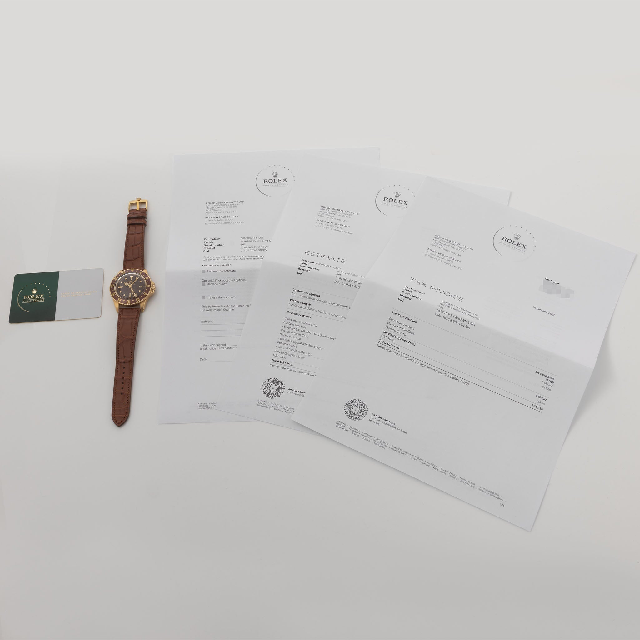 Rolex GMT-Master 1675/8 Unqiue Brown Khanjar Nipple Dial with Rolex Service Papers