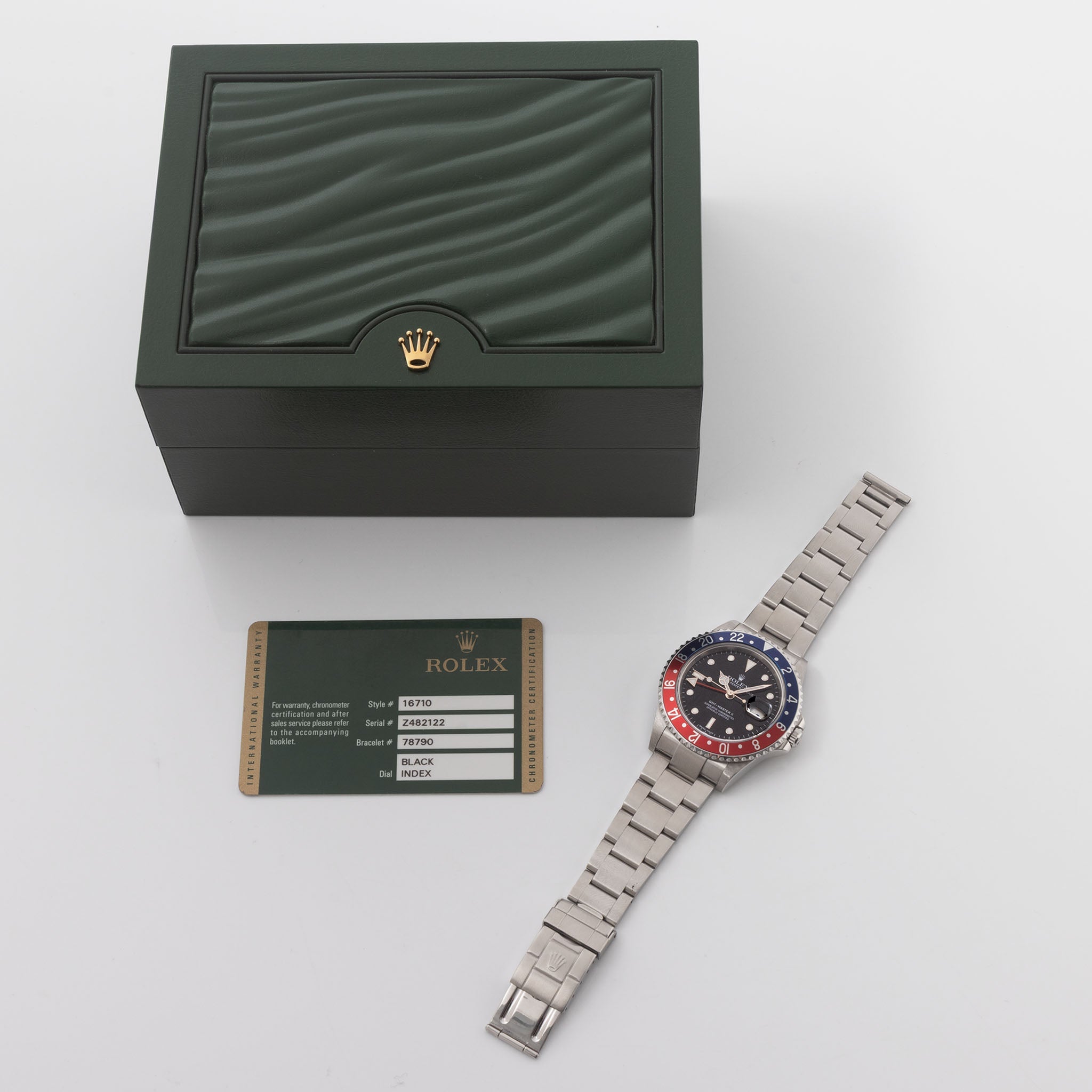 Rolex GMT-Master II 16710 Stick Dial with Original Guarantee Card