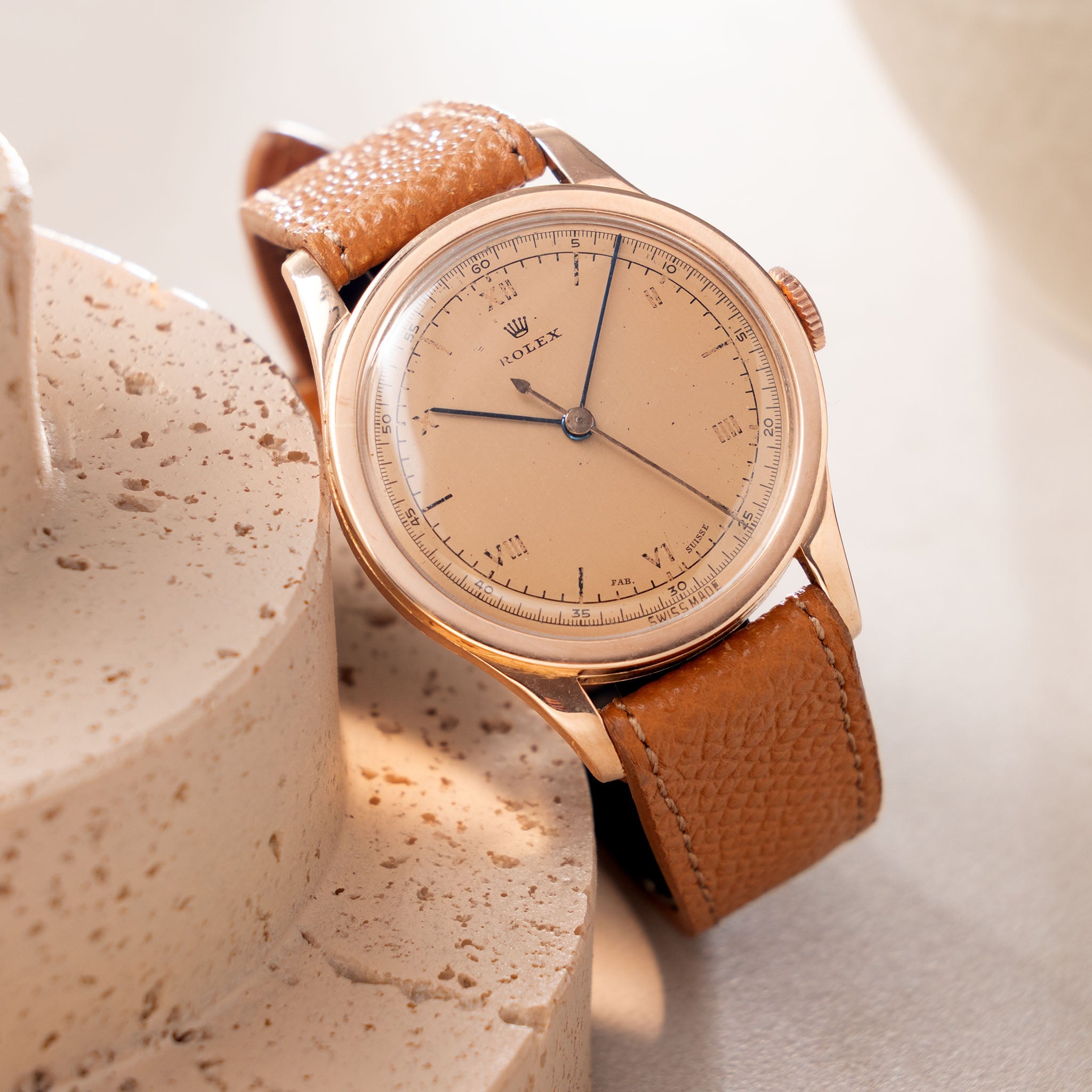 Rolex French Case Calatrava Dress Watch Gold Dial in 18k Rose Gold