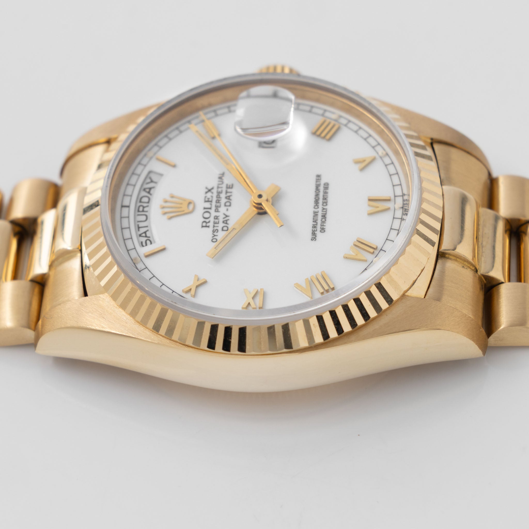 Rolex Day-Date 18038 Porcelain Roman Dial in 18k Yellow Gold