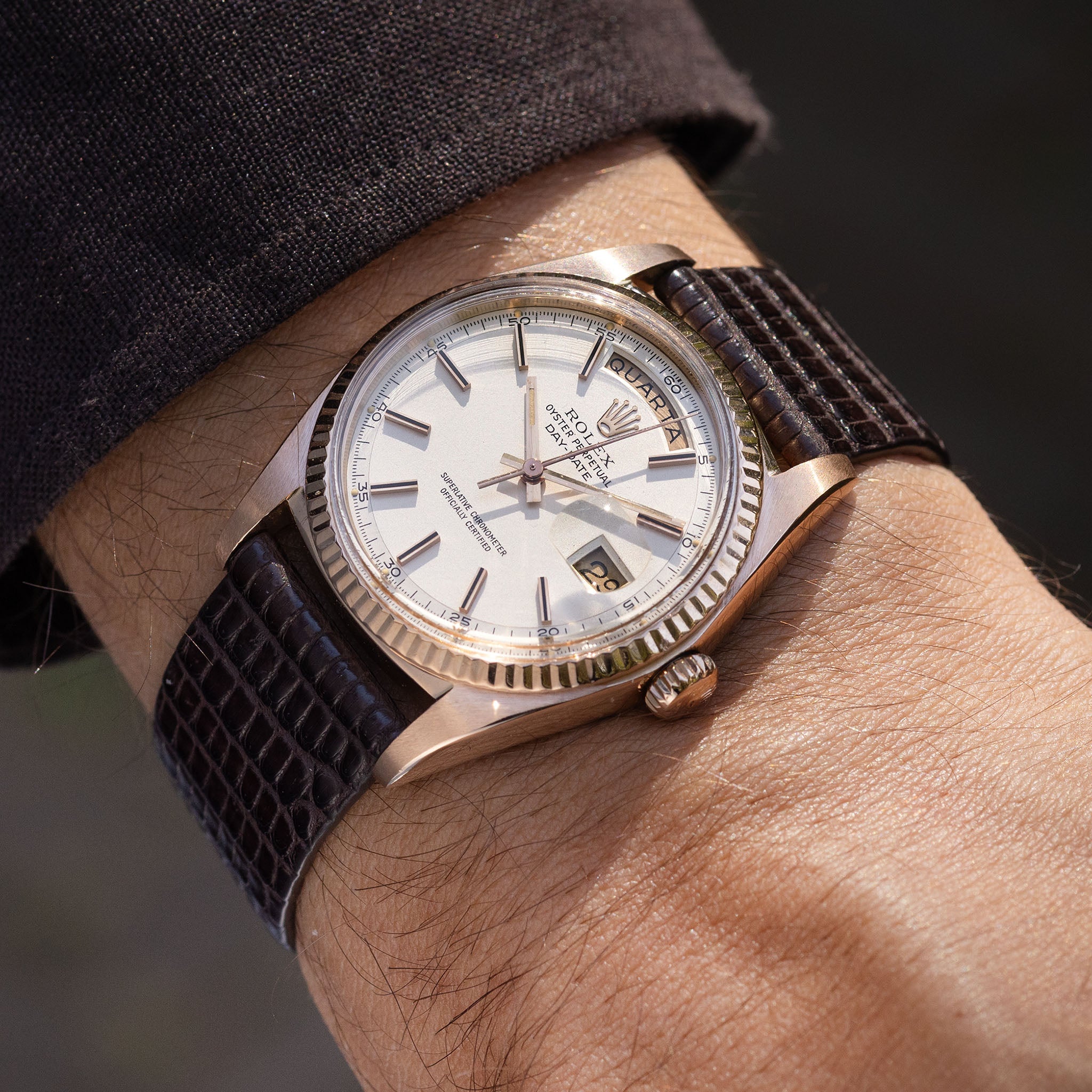 Rolex Day-Date 1803 Matte Silver Dial in 18k Rose Gold