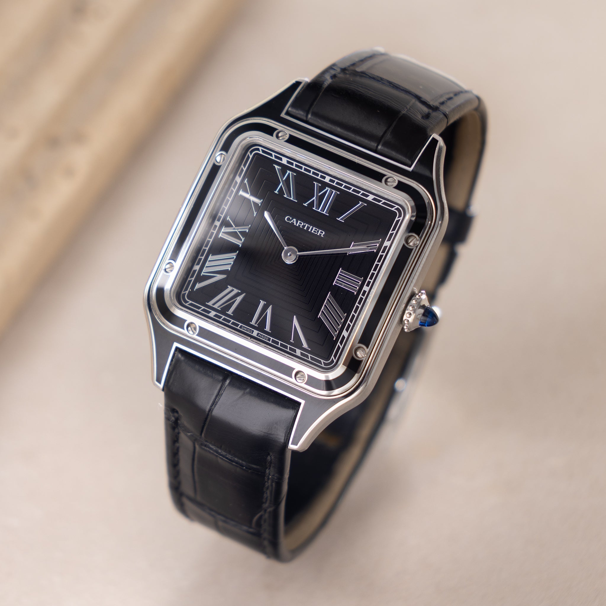 Cartier Santos Dumont Black Lacquered ref. WSSA0046 Box and Paper Set