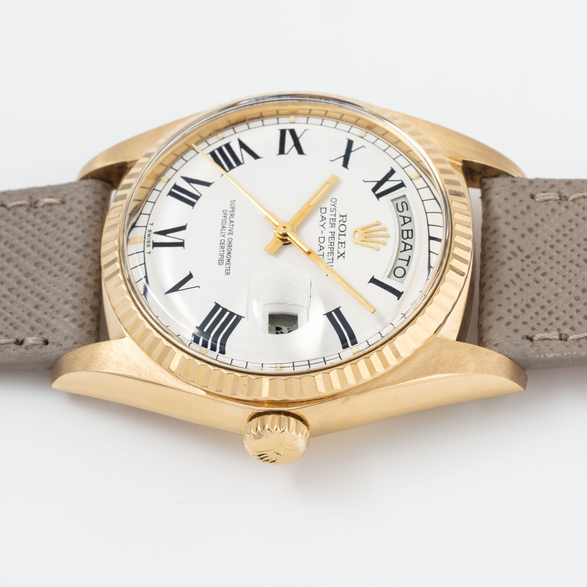 Rolex Day-Date 1803 White Buckley Dial in 18k Yellow Gold