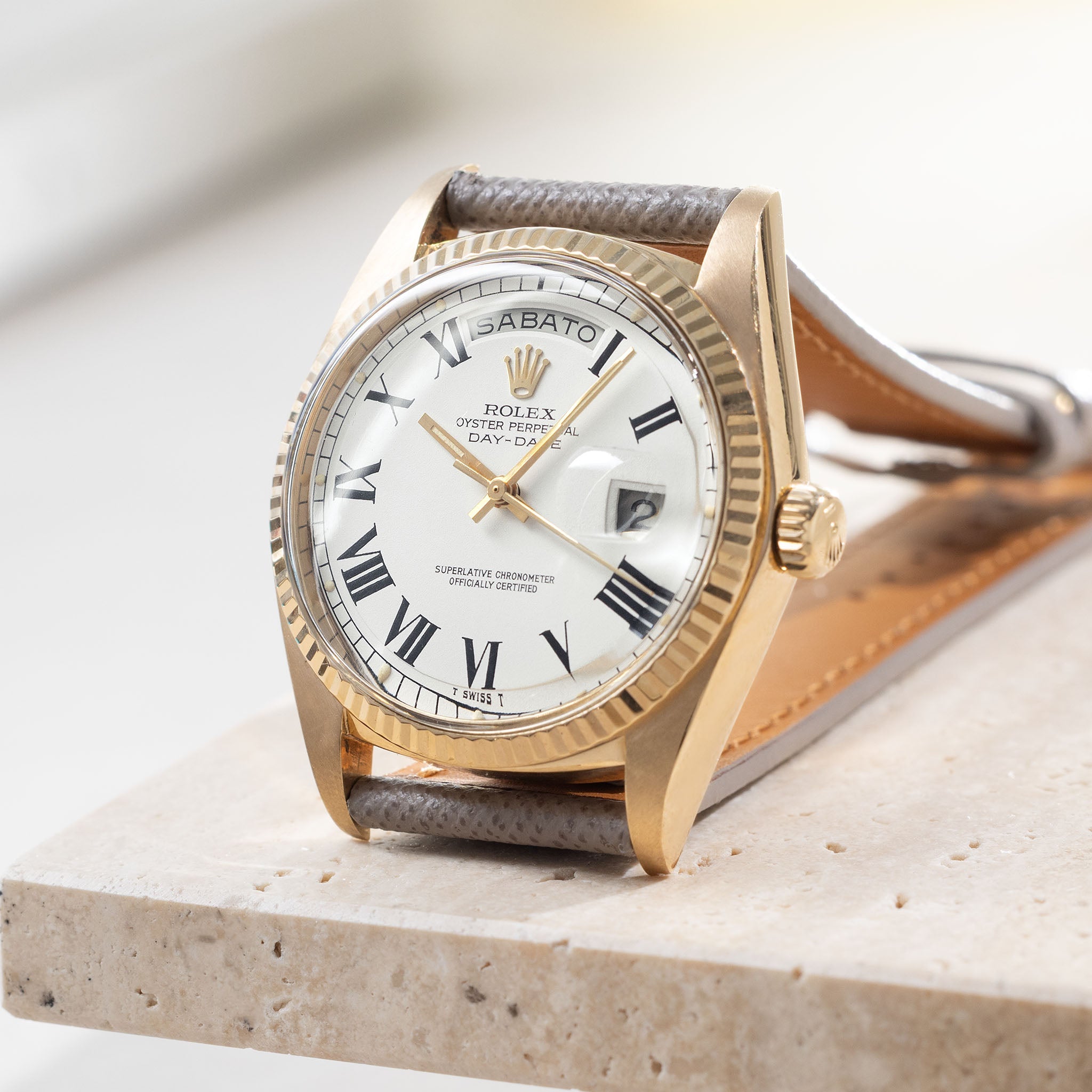 Rolex Day-Date 1803 White Buckley Dial in 18k Yellow Gold