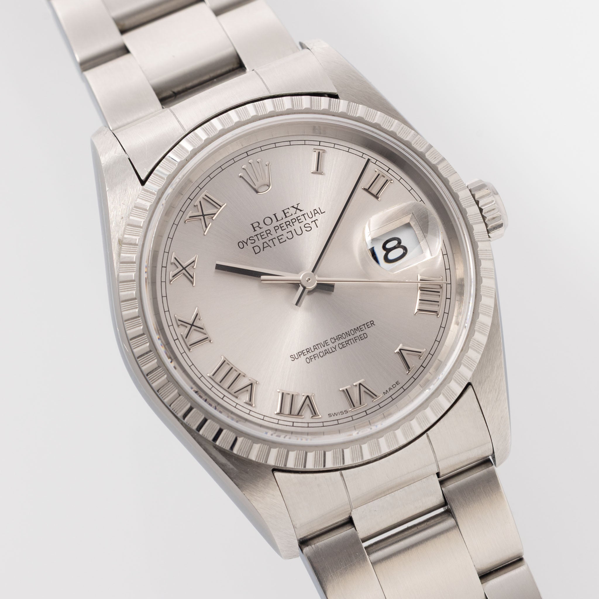 Rolex Datejust 16220 Silver Roman Dial with Original Papers