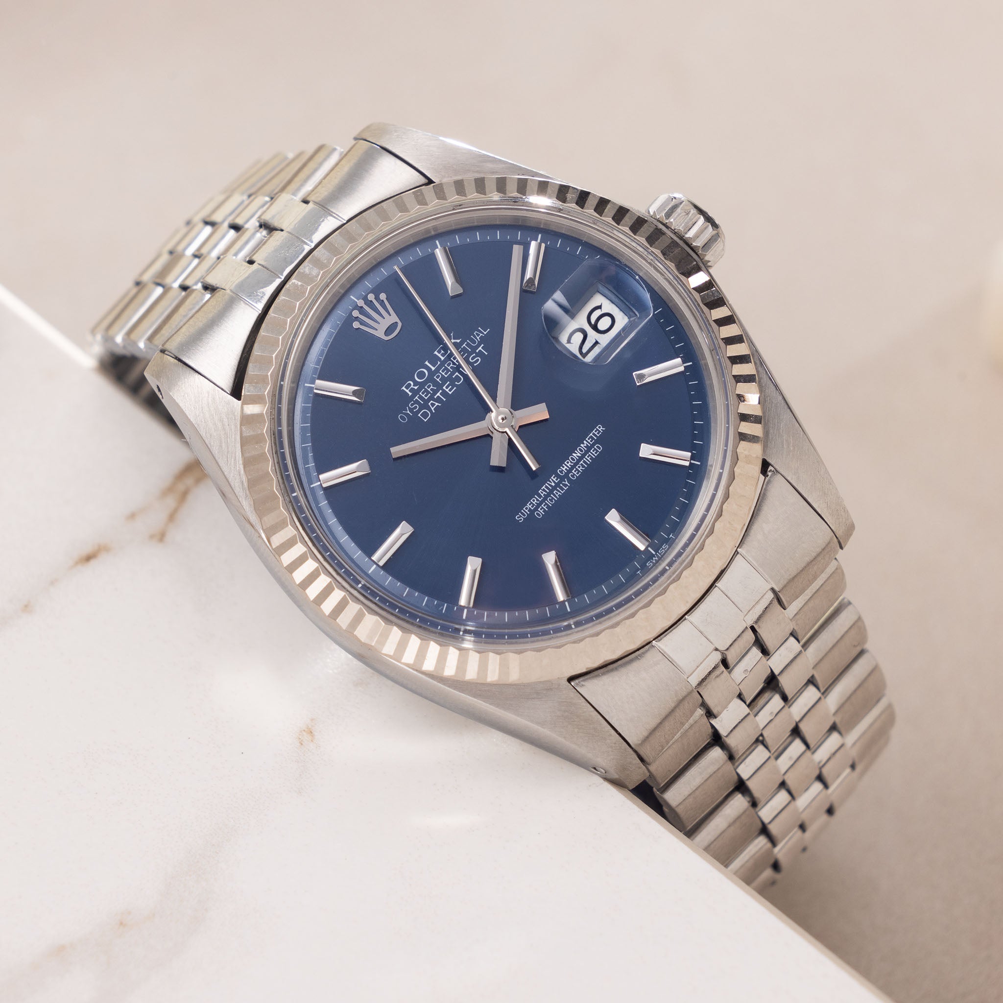 Rolex Datejust Blue No Lume Soleil Dial Ref 1601