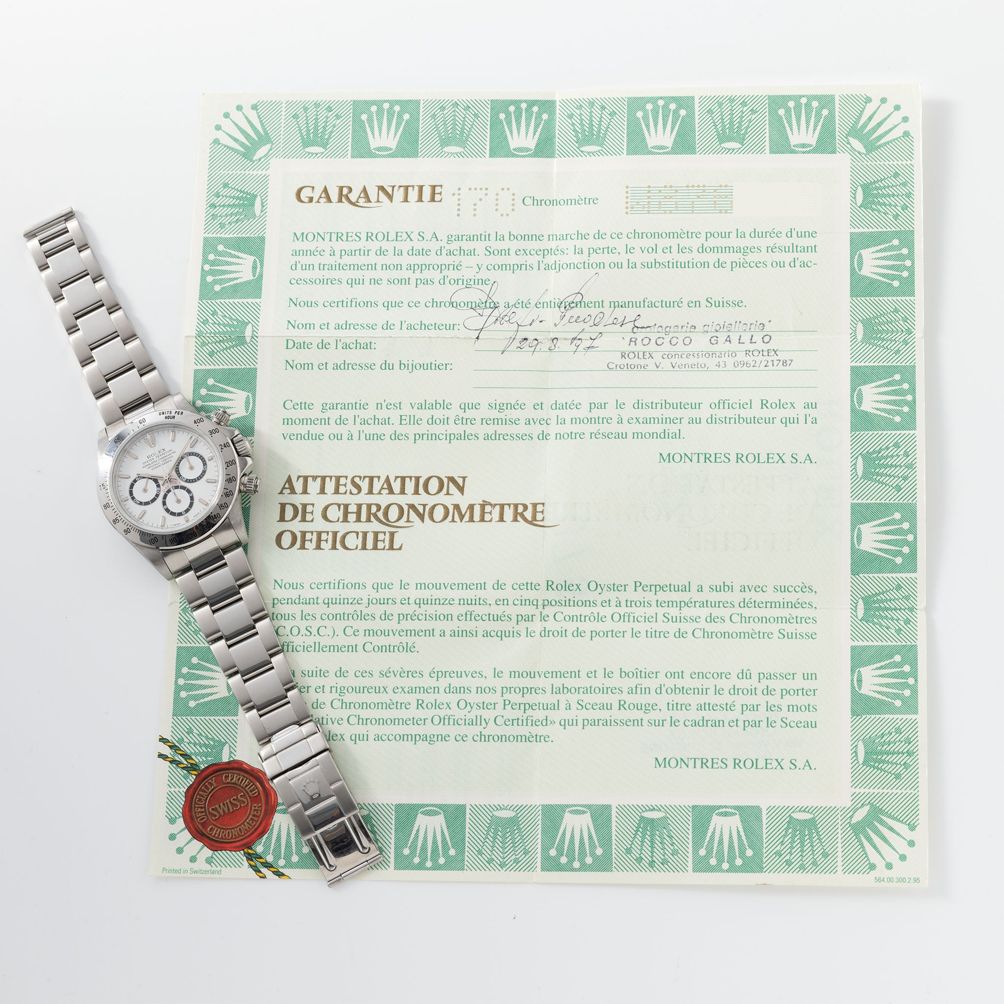 Rolex Daytona 16520 Steel White Mk5 Dial with Papers