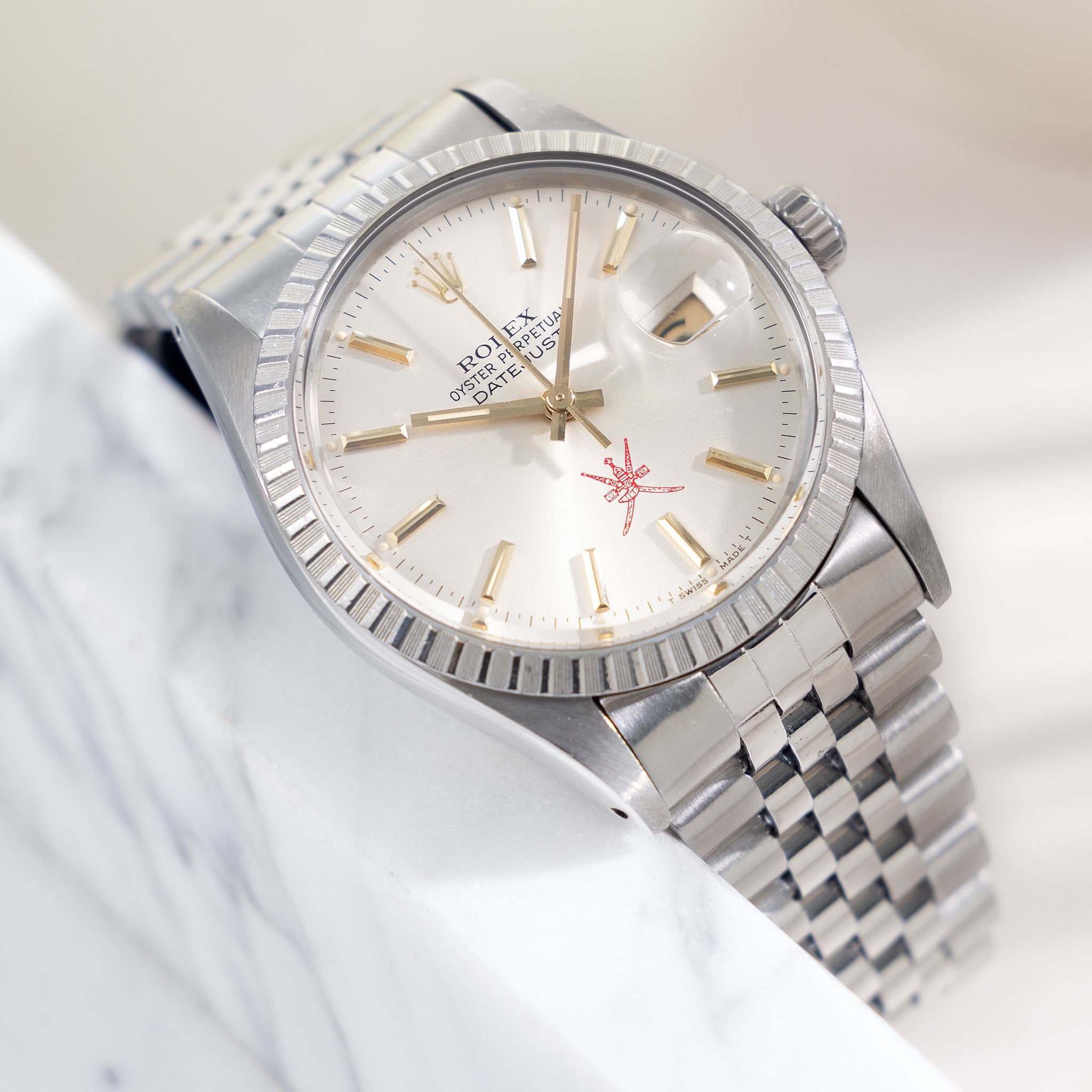 Rolex Datejust Silver Dial red "Khanjar " logo ref 16030