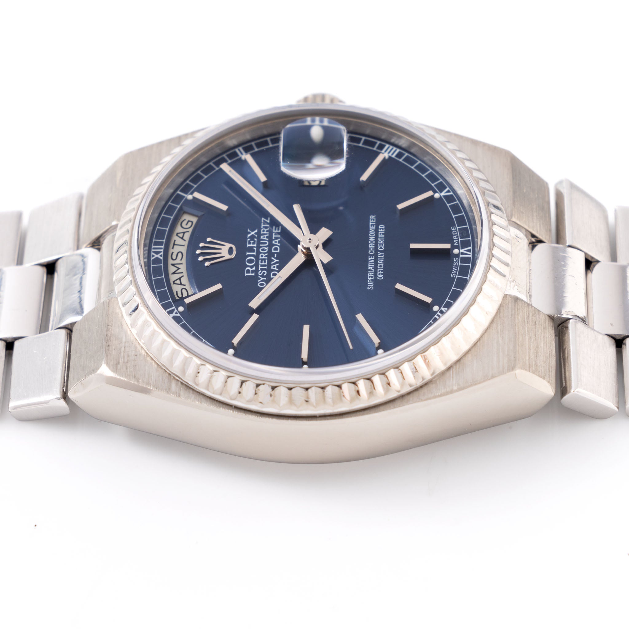 Rolex Day-date "Oysterquartz "in 18 k white gold blue dial ref 19019