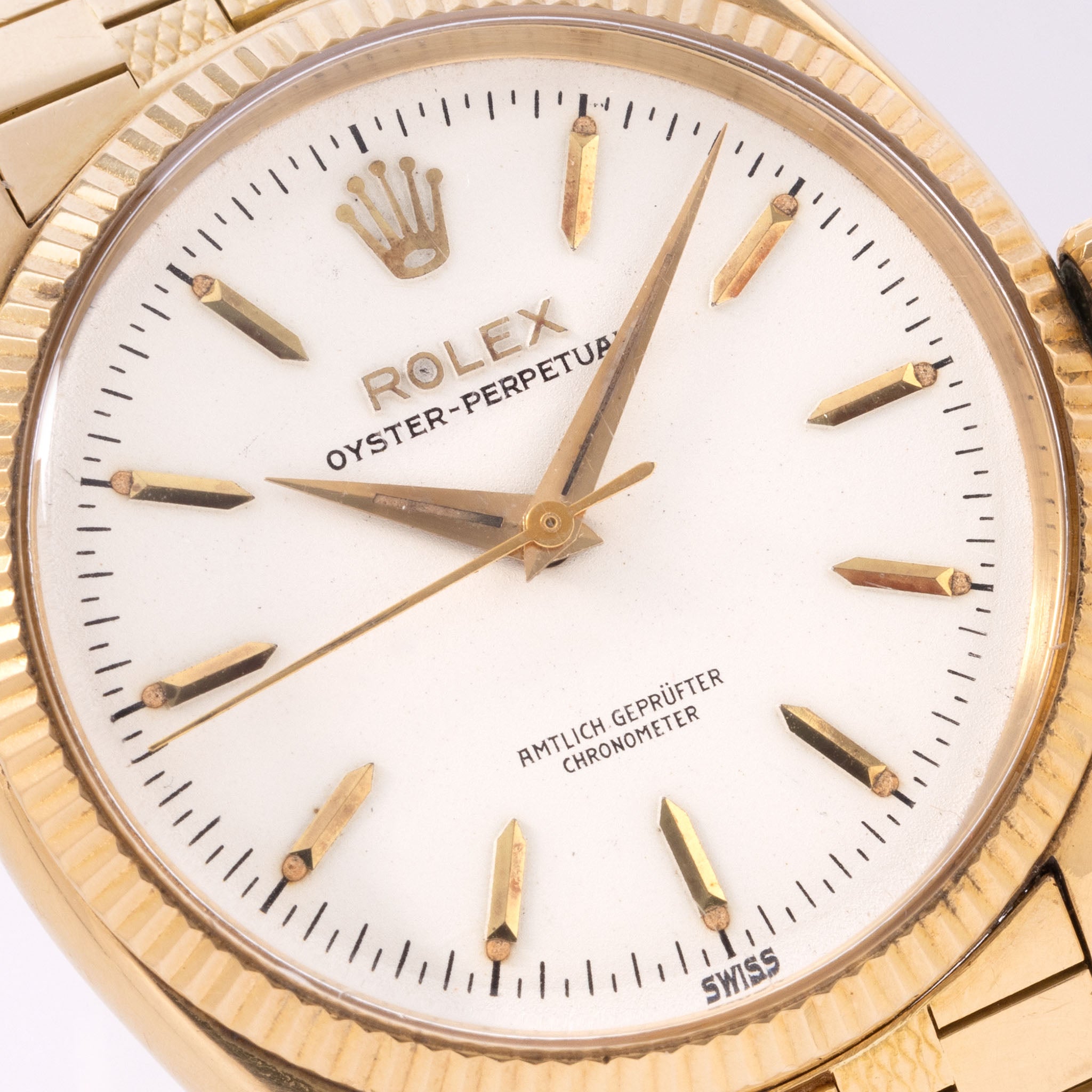 Rolex Oyster Perpetual 18kt Gold German Dial Brick Bracelet ref 6567