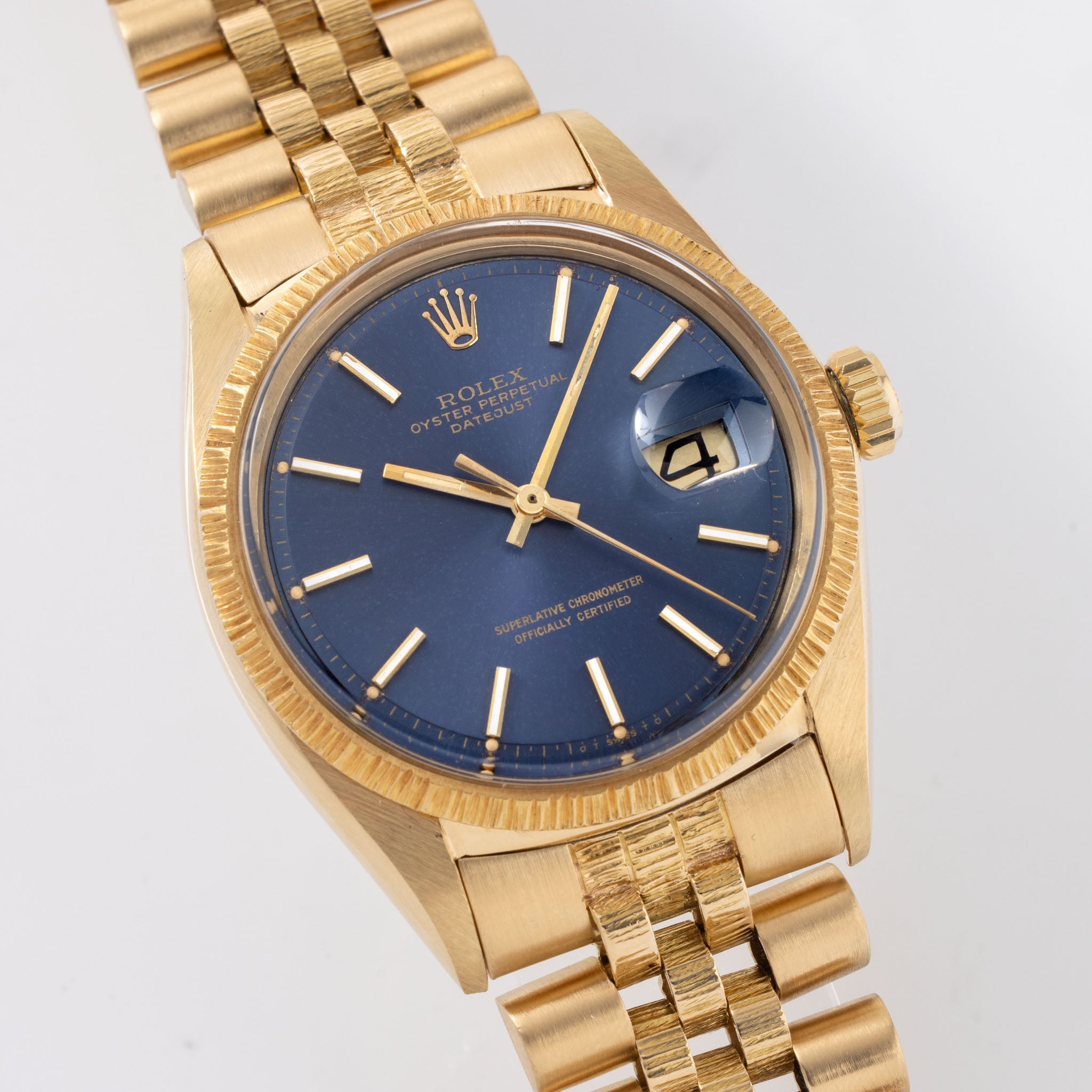 Rolex Datejust Blue Sigma Dial "Bark" Finish Ref. 1607 in 18k Yellow Gold