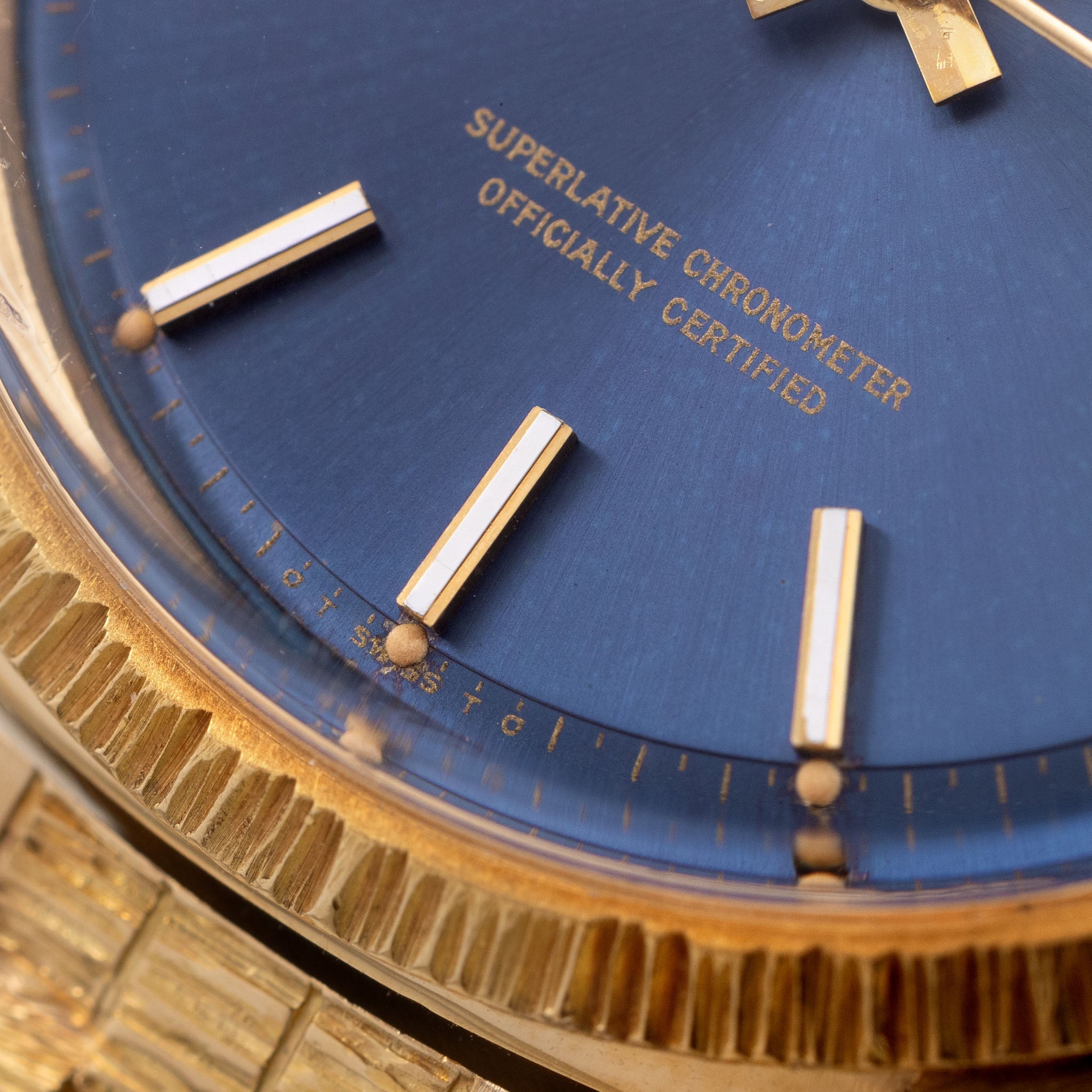 Rolex Datejust Blue Sigma Dial "Bark" Finish Ref. 1607 in 18k Yellow Gold