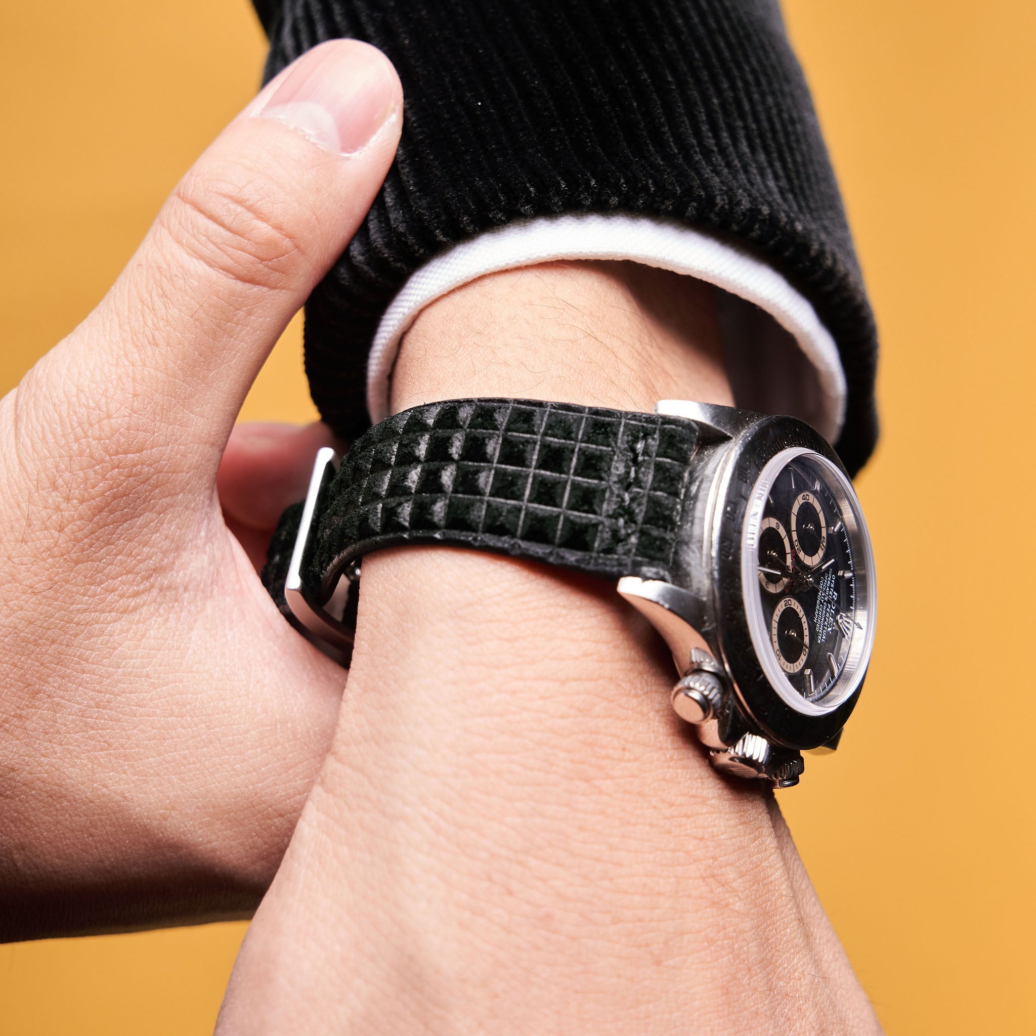 Waffle Black Suede Leather Watch Strap