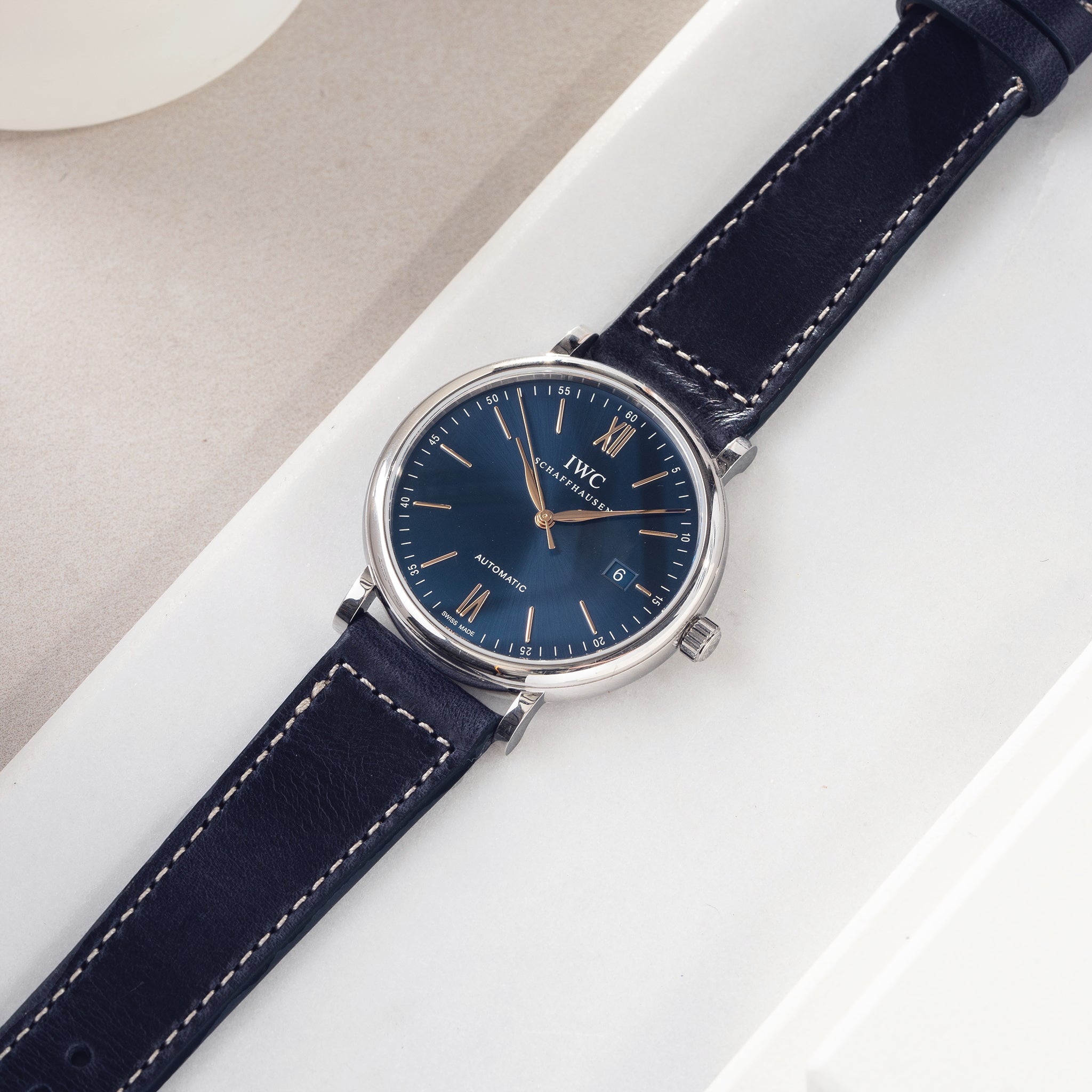 Strap for IWC Portofino - Siena Blue Boxed Stitch Leather
