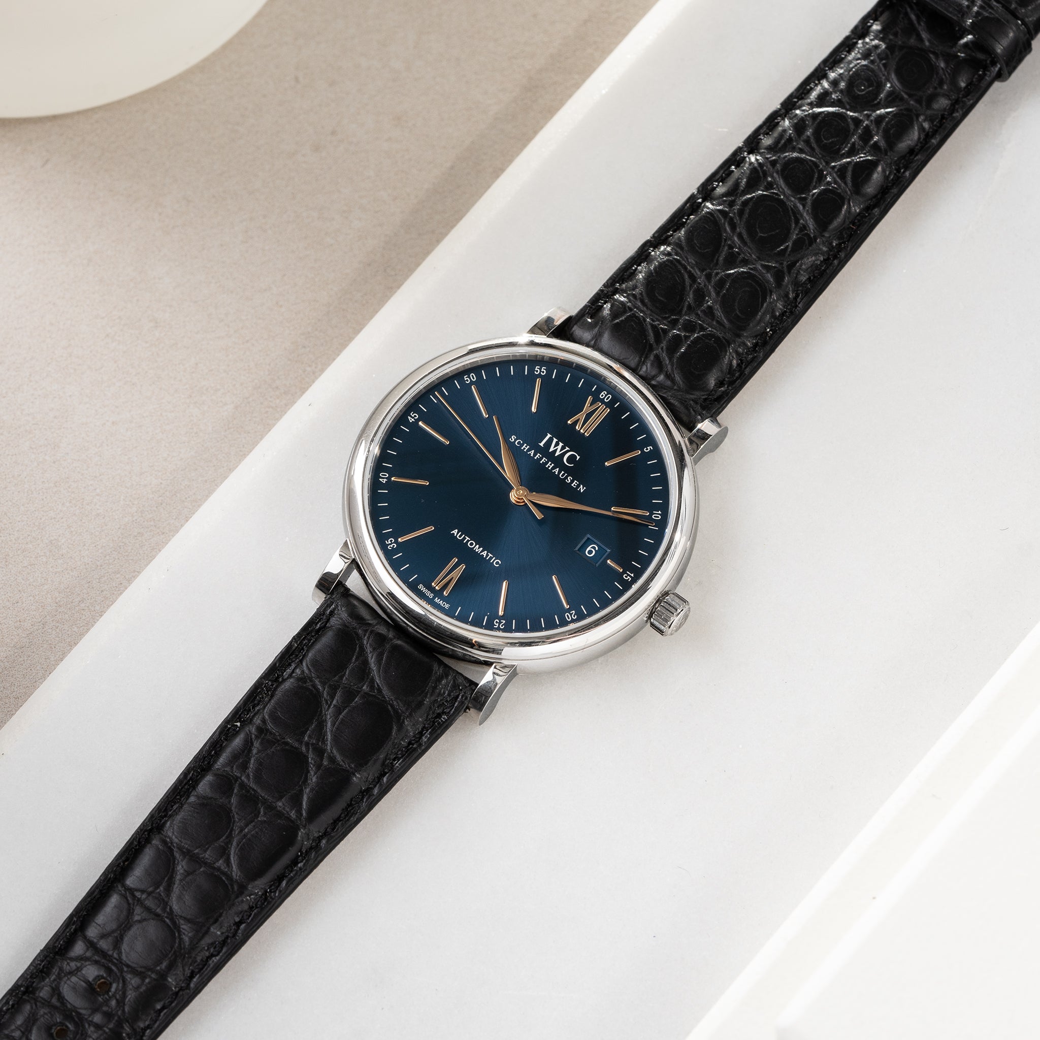 Strap for IWC Portofino - Black Alligator Leather