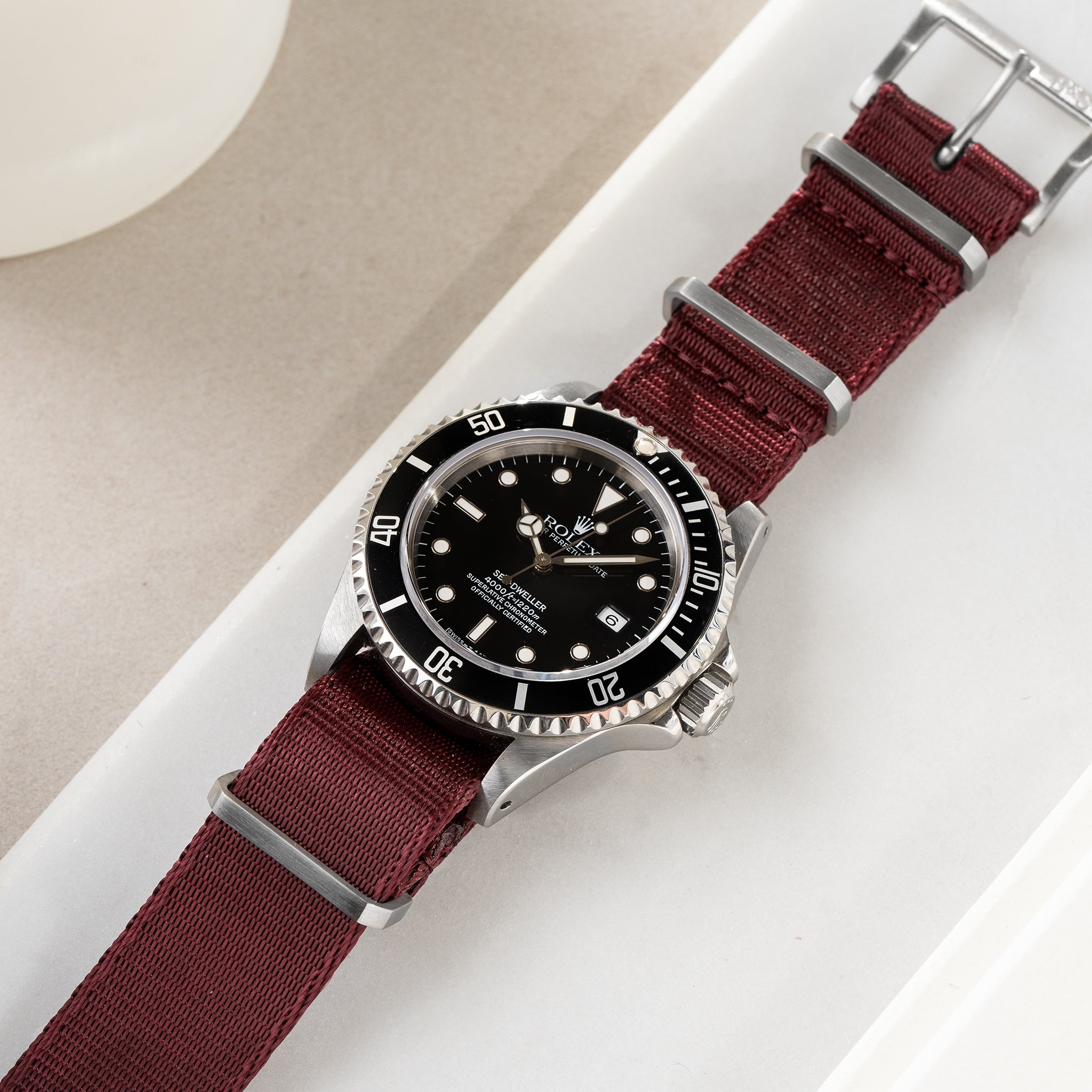 Strap for Rolex Seadweller - Deluxe Nylon Single Pass Burgundy