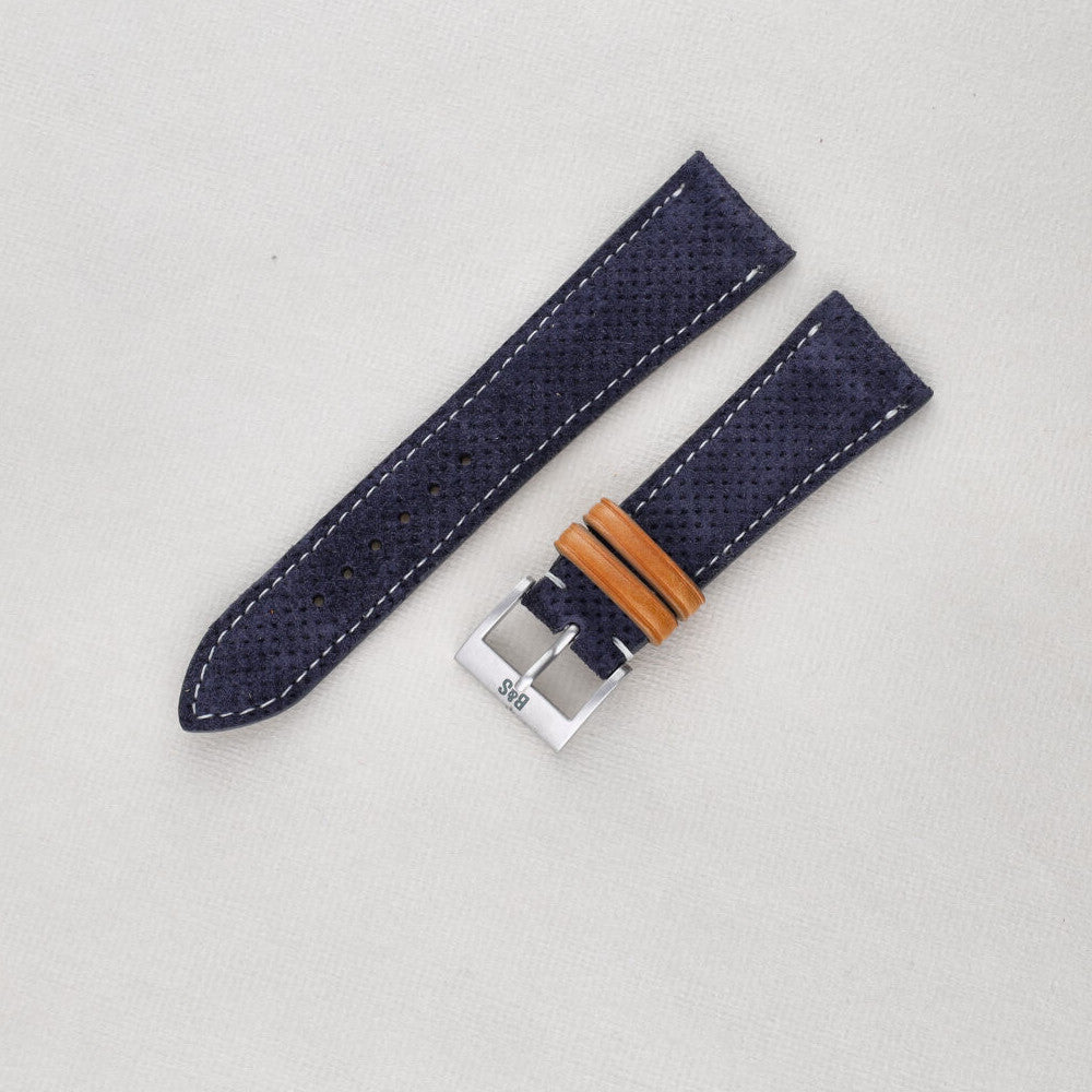 Sample Sale - Punched Blue Silky Suede Leather Watch Strap - 22mm