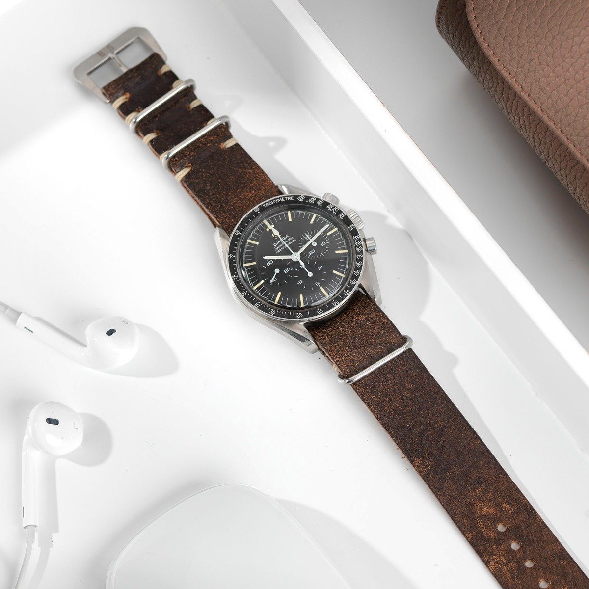 Woodie Brown Single Pass Leather Watch Strap