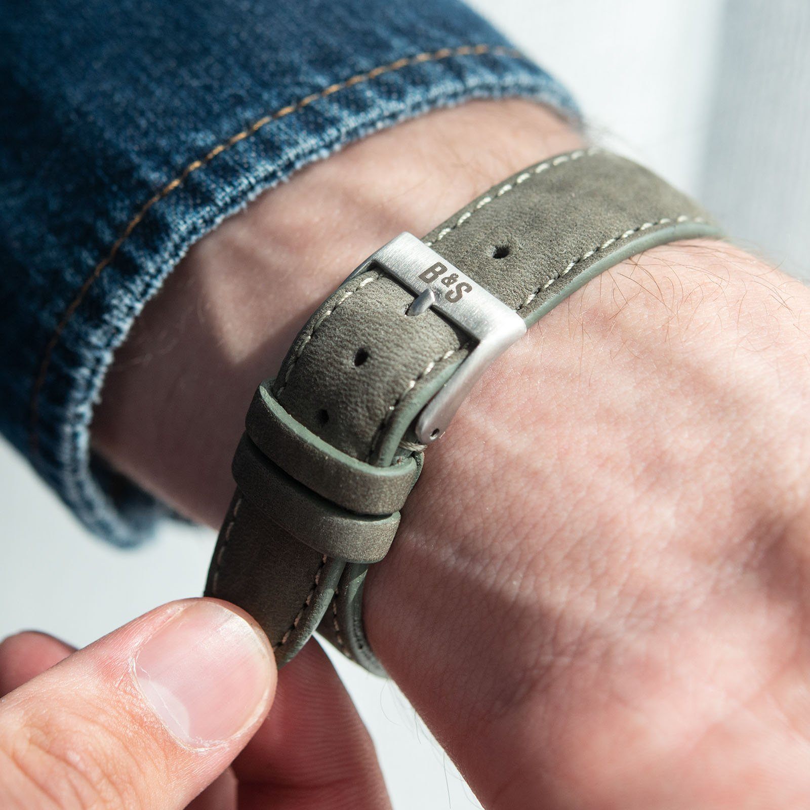 Olive Grey Nubuck Leather Watch Strap