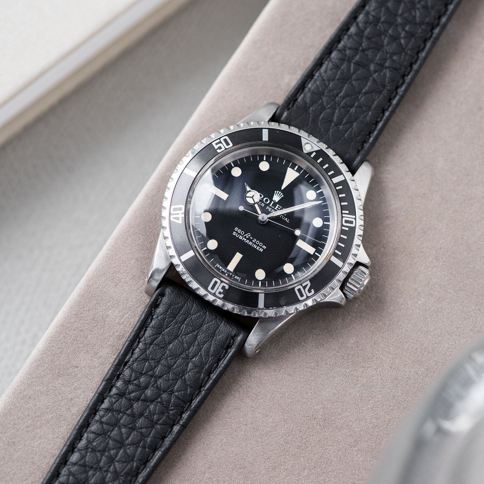 B&S Taurillon Black Speedy Leather Watch Strap on a Rolex 5513 Submariner Black