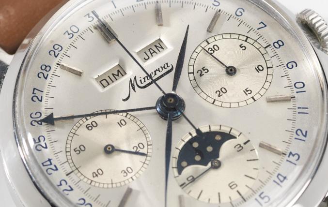 Minerva Triple Date Moonphase Chrono Valjoux 88 1950s 