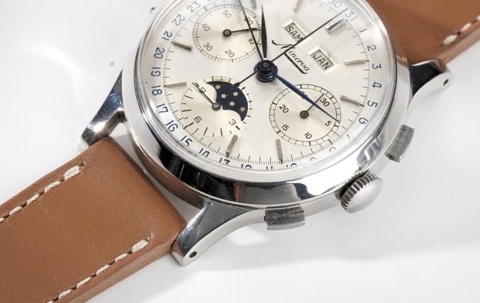 Minerva Triple Date Moonphase Chrono Valjoux 88 1950s 