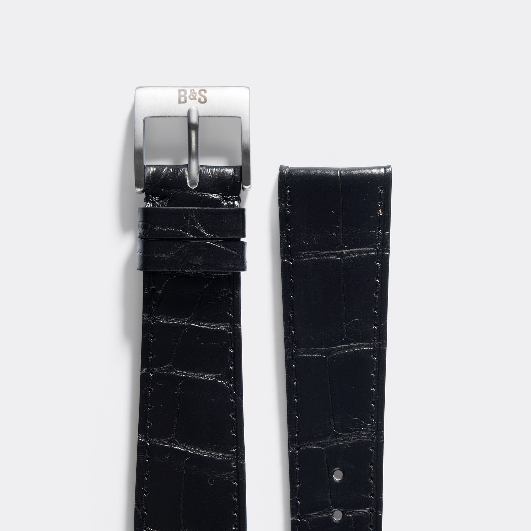 Black Croco Slim Leather Watch Strap